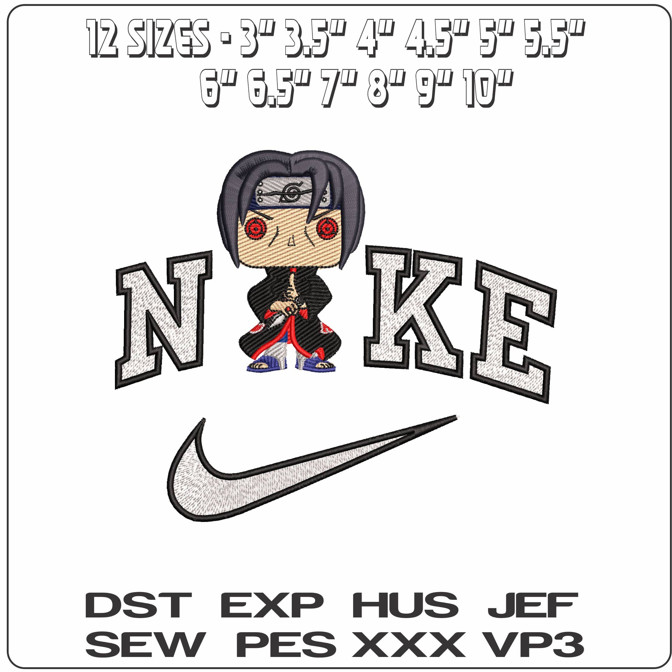 Nike Itachi Uchiha Funko Pop Naruto Anime - Elegant embroidery design file - instant download — view 2