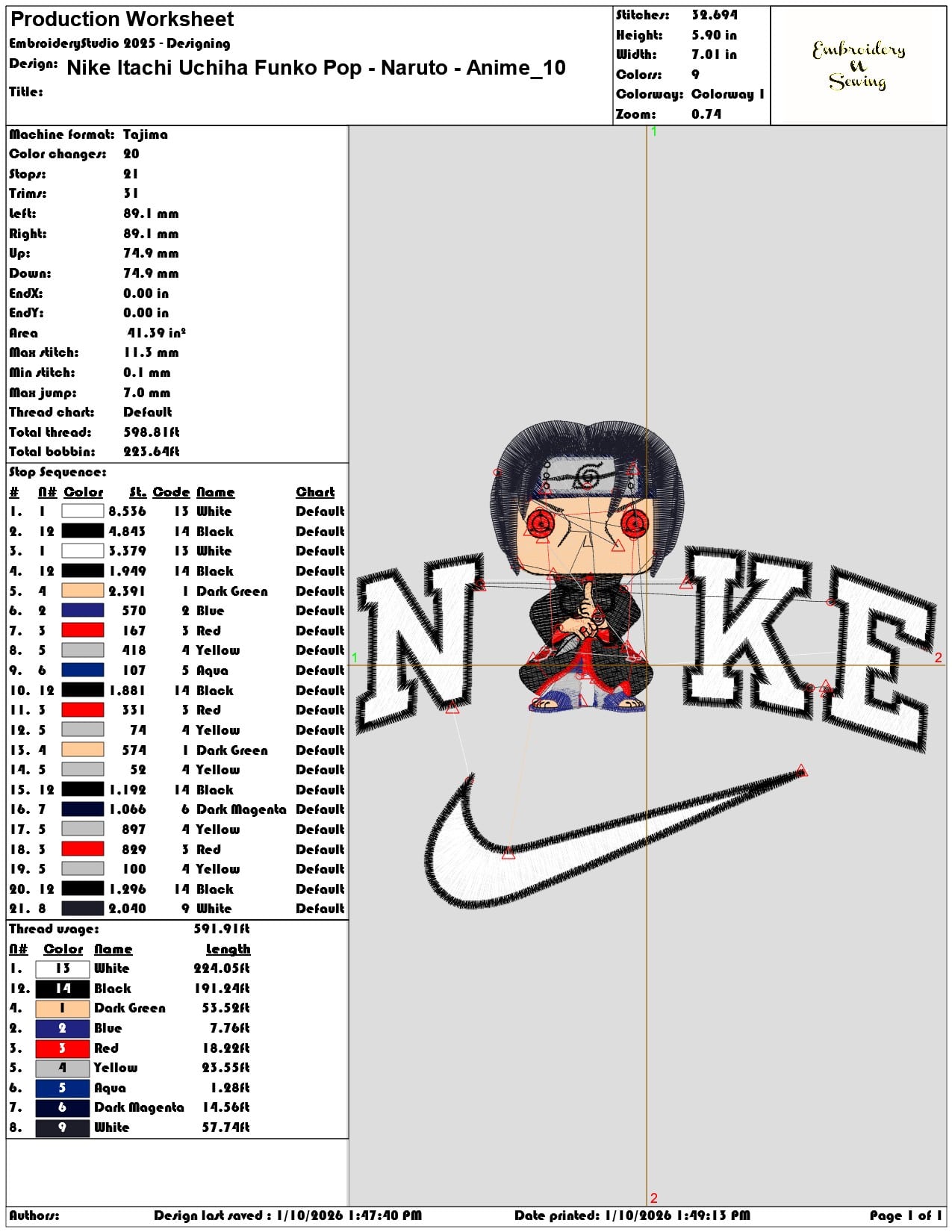 Nike Itachi Uchiha Funko Pop Naruto Anime - Elegant embroidery design file - instant download — view 3