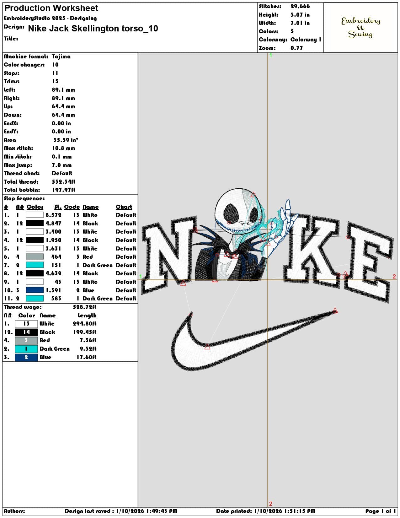 Nike Jack Skellington torso - Elegant embroidery design file - instant download — view 3