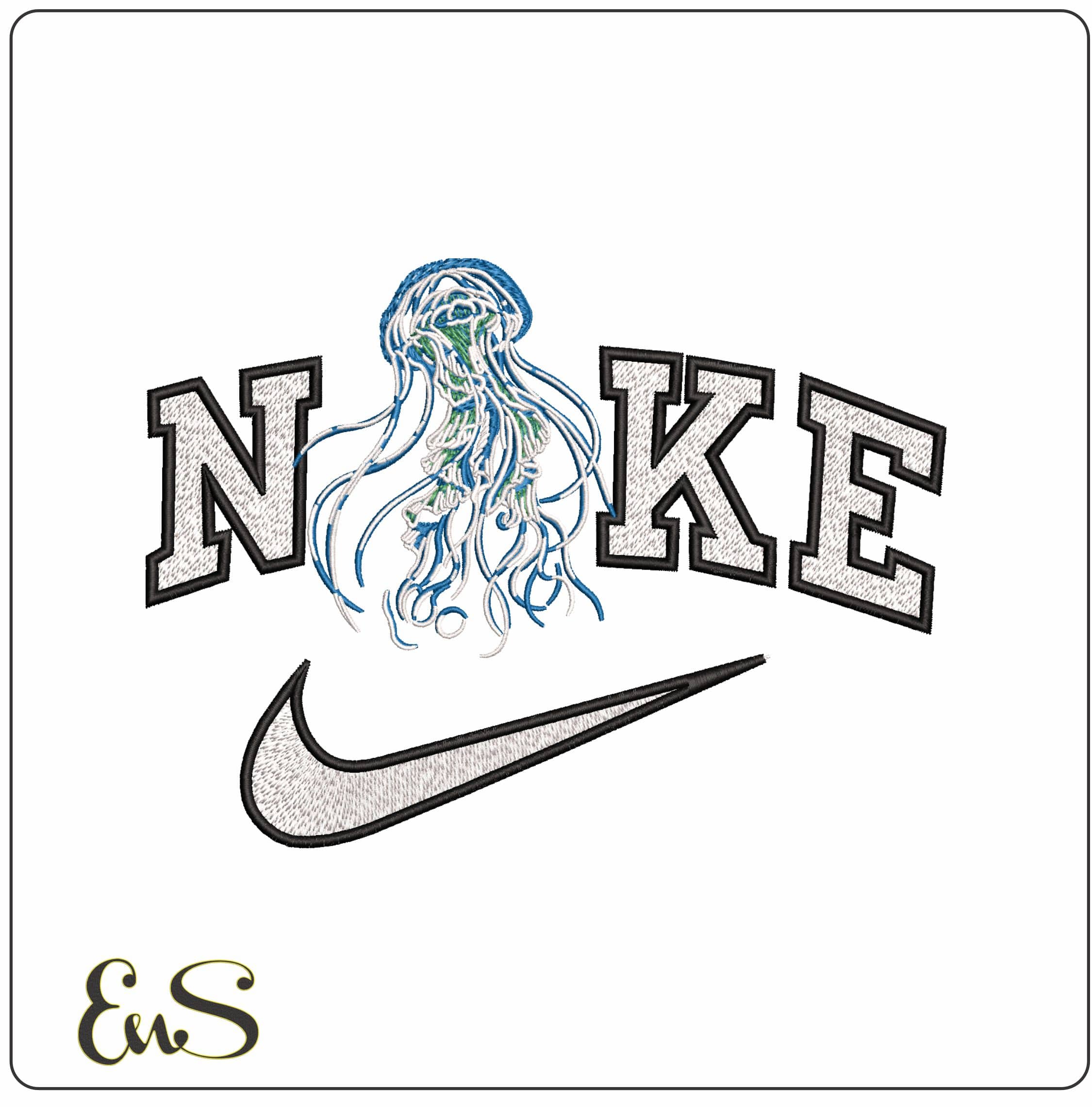 Nike Jelly fish Floating - Elegant embroidery design file - instant download