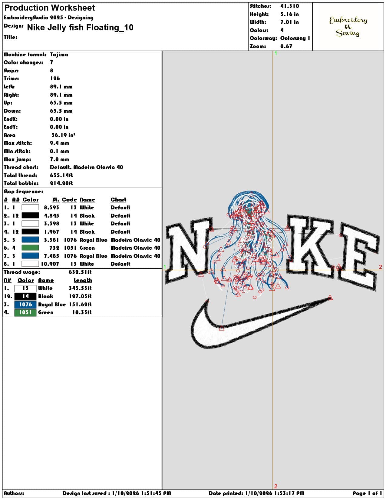 Nike Jelly fish Floating - Elegant embroidery design file - instant download — view 3