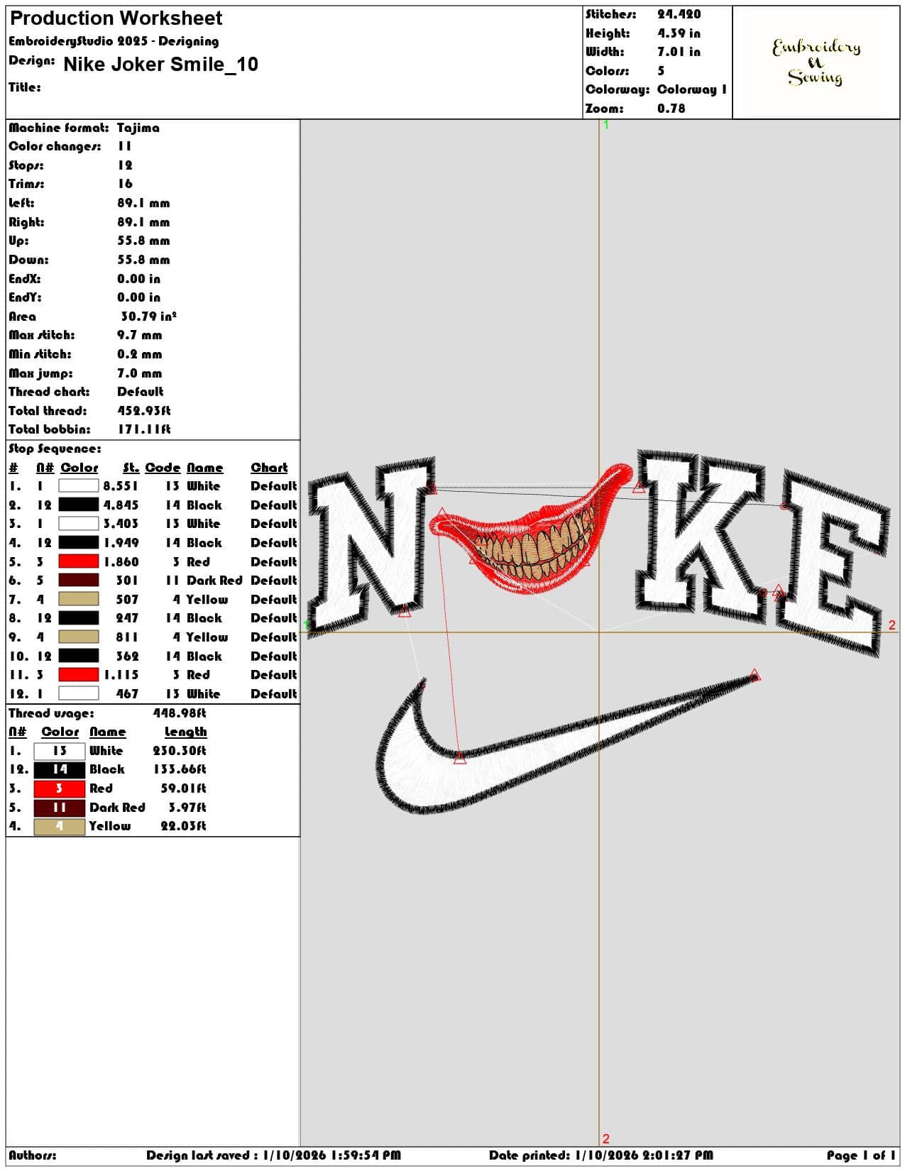 Nike Joker Smile - Elegant embroidery design file - instant download — view 3