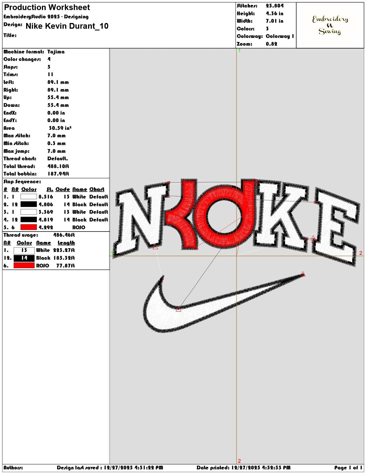 Nike Kevin Durant - Elegant embroidery design file - instant download — view 3
