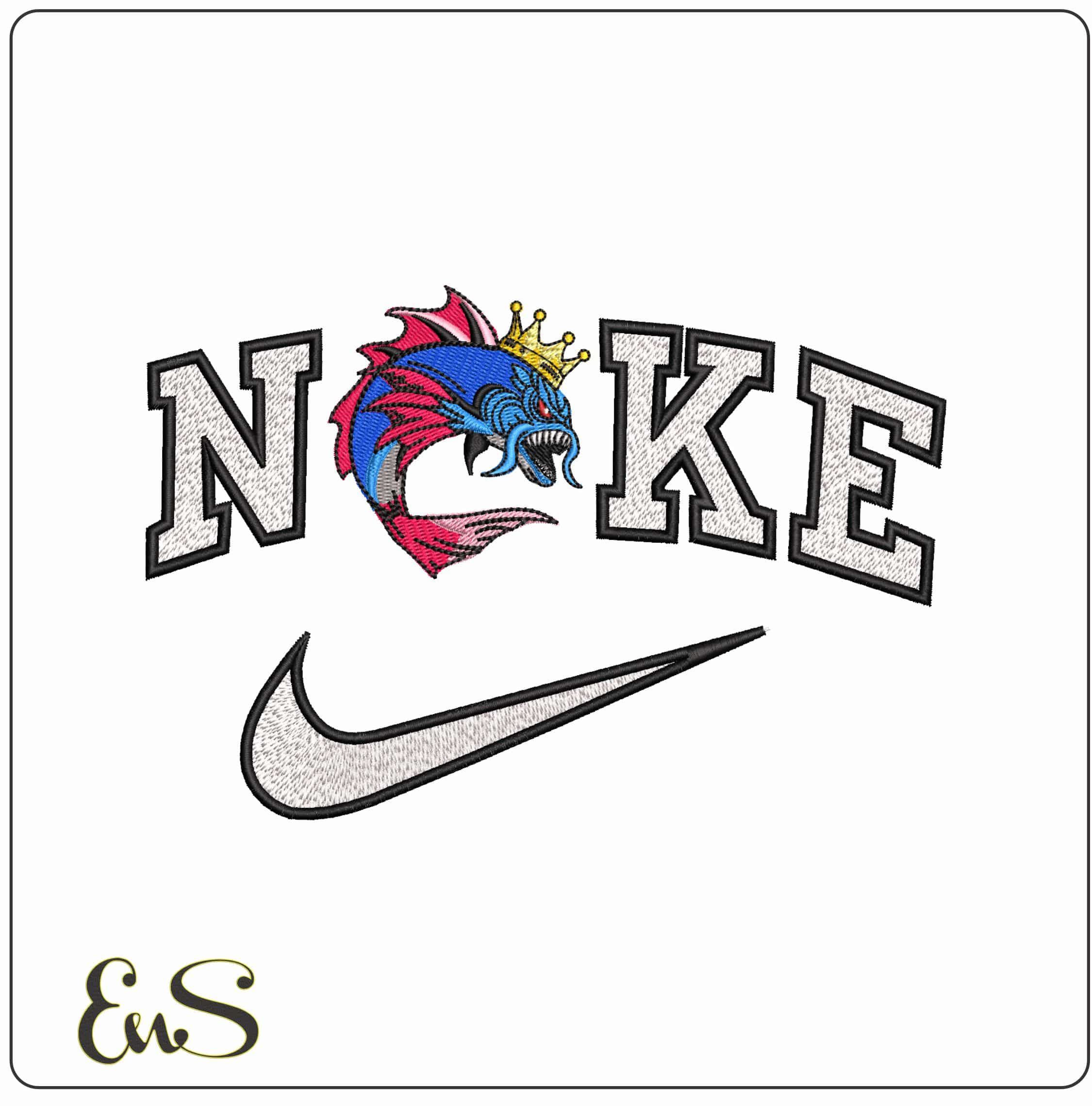 Nike King Fish - Elegant embroidery design file - instant download