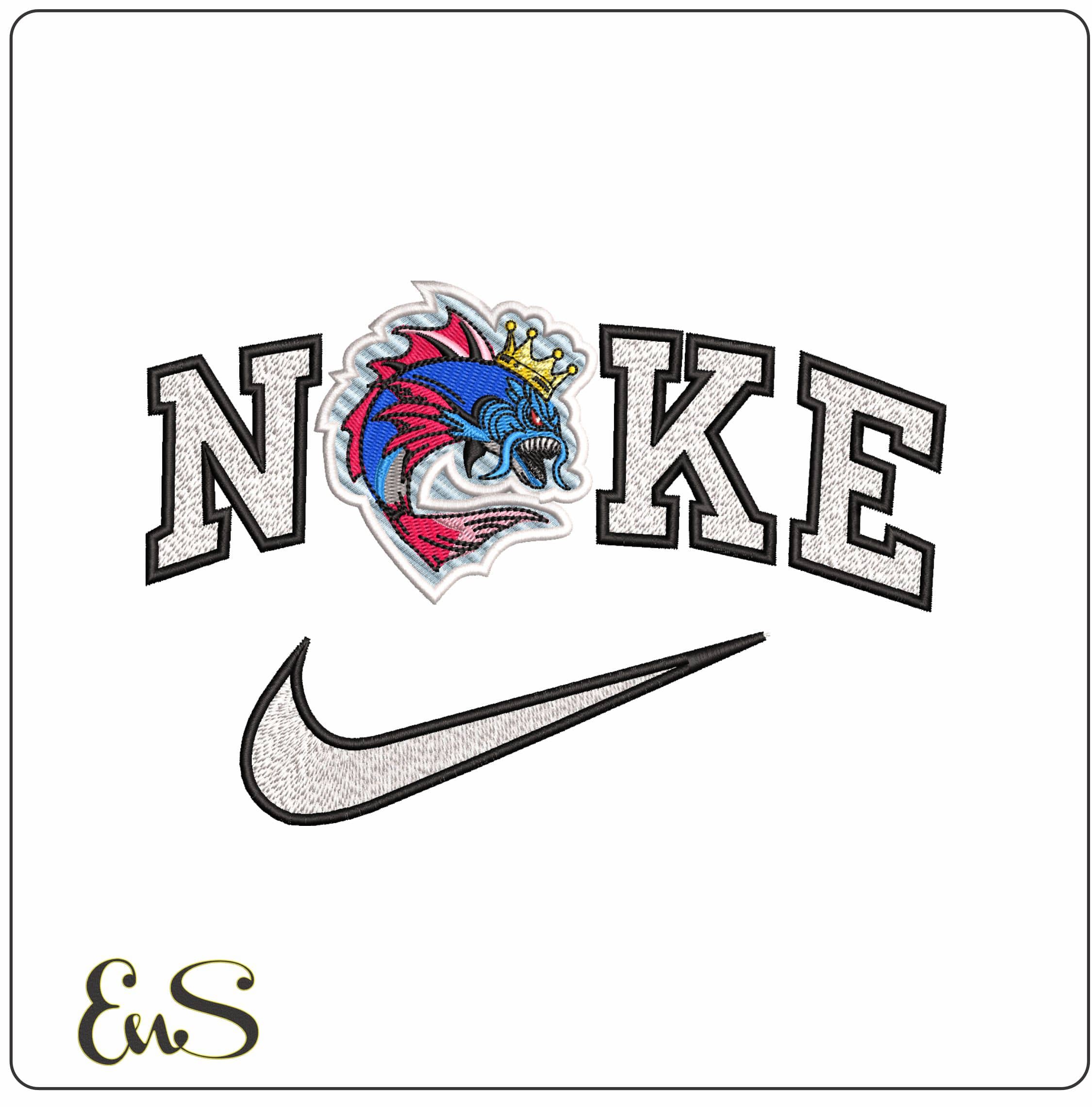 Nike King Fish Water - Elegant embroidery design file - instant download