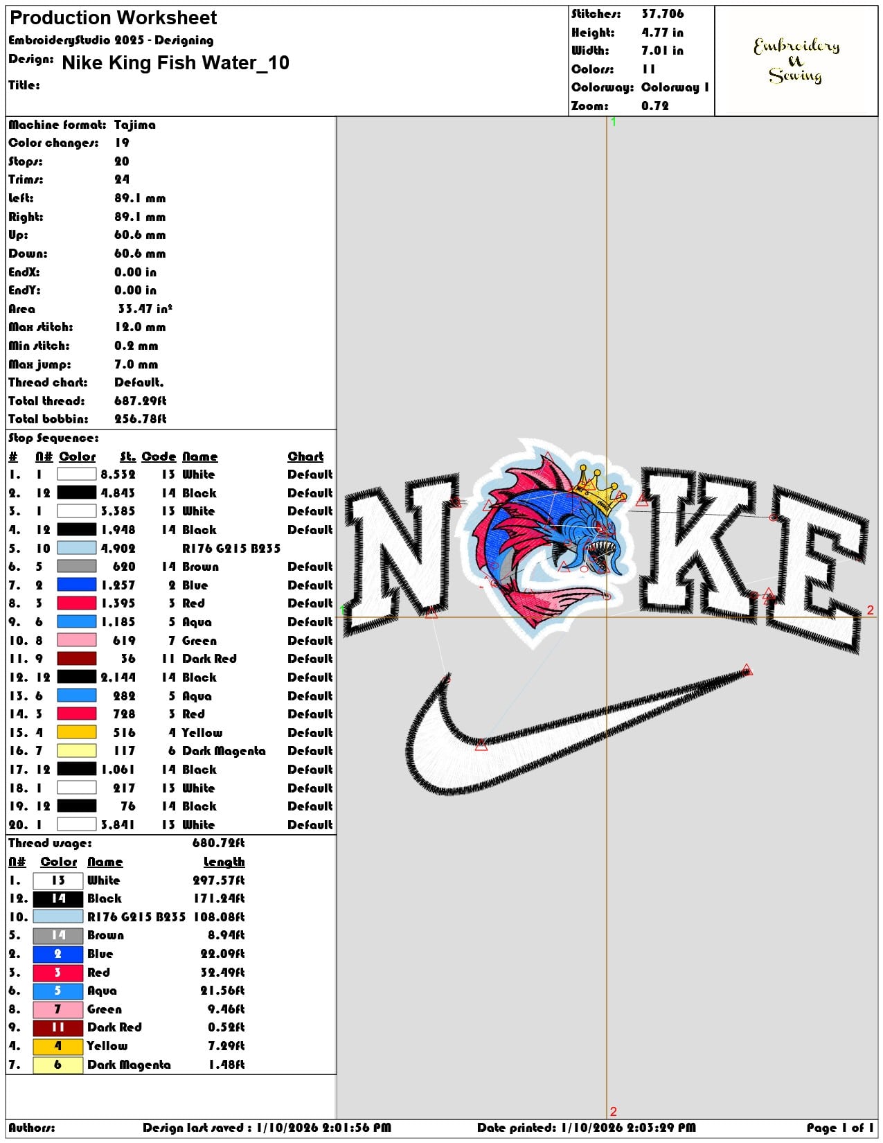 Nike King Fish Water - Elegant embroidery design file - instant download — view 3