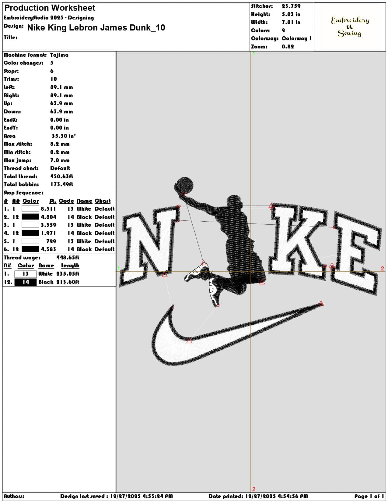 Nike King Lebron James Dunk - Elegant embroidery design file - instant download — view 3