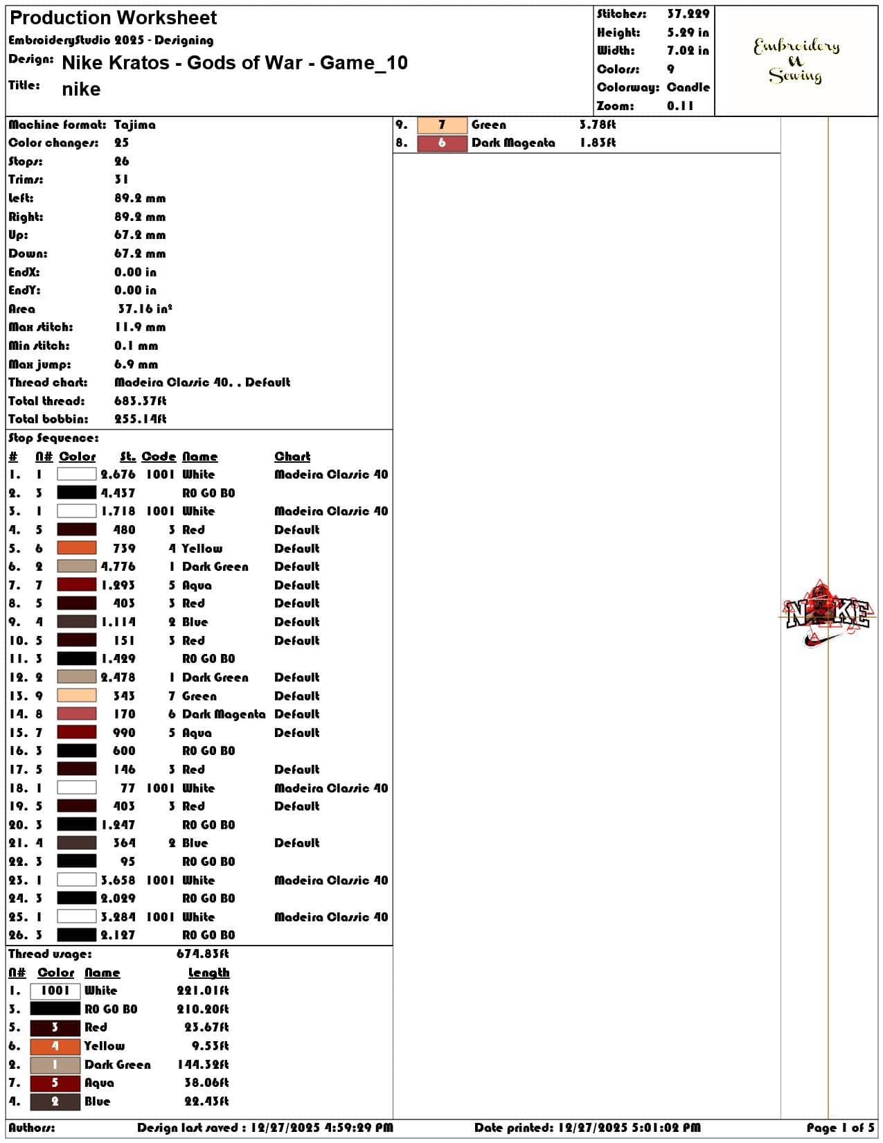 Nike Kratos Gods of War Game - Elegant embroidery design file - instant download — view 3