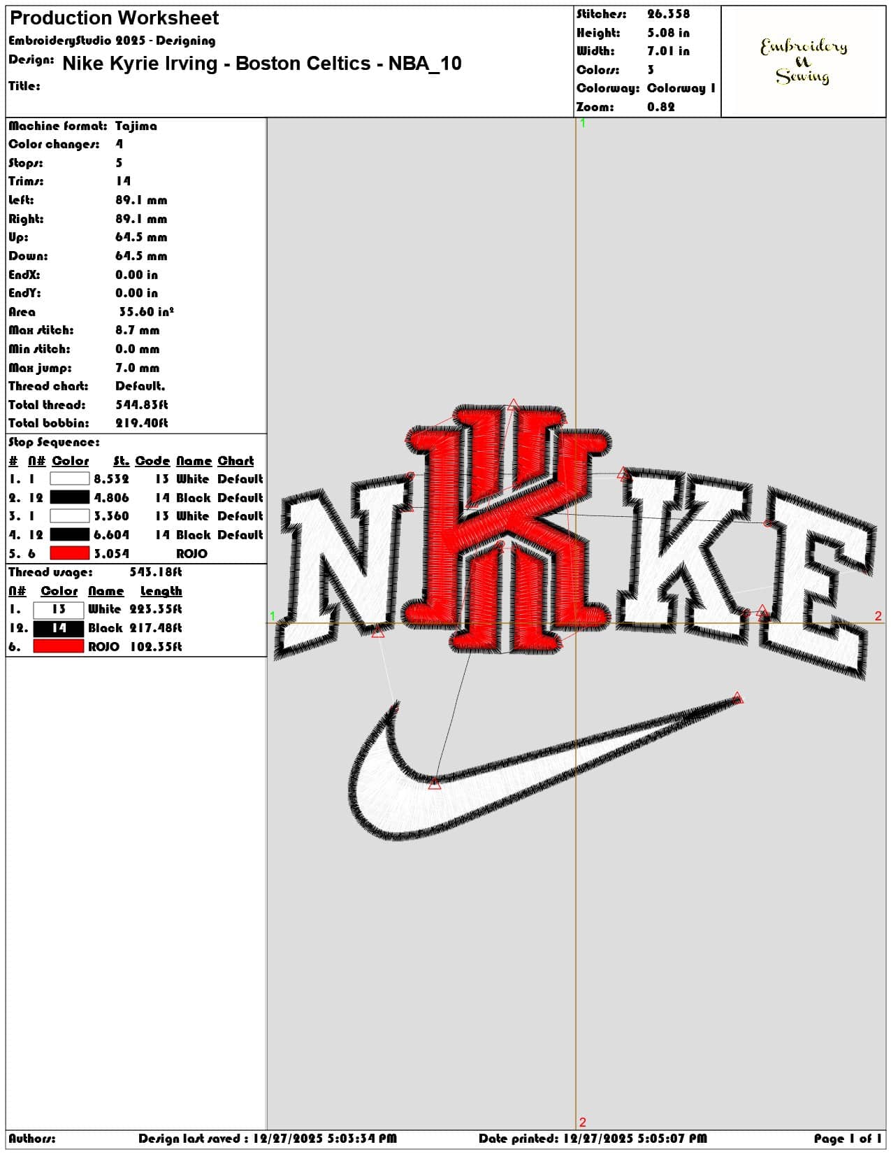 Nike Kyrie Irving Boston Celtics NBA - Elegant embroidery design file - instant download — view 3