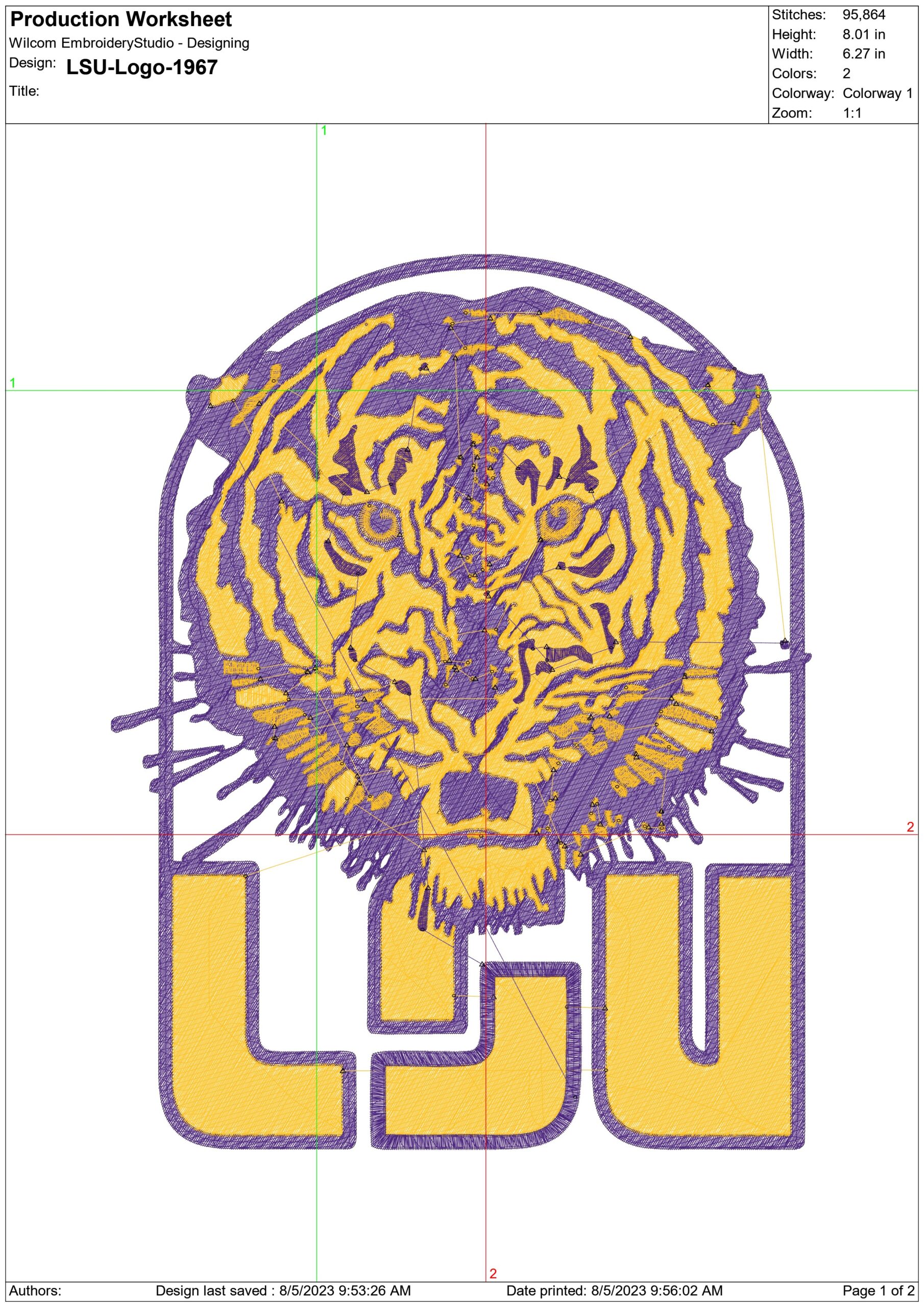 LSU Fighting Tigers 1967 embroidery design - Fighting Tigers Logo - Louisiana State University  Logo  embroidery machine  pattern embroidery file - instant download in a frame — view 3