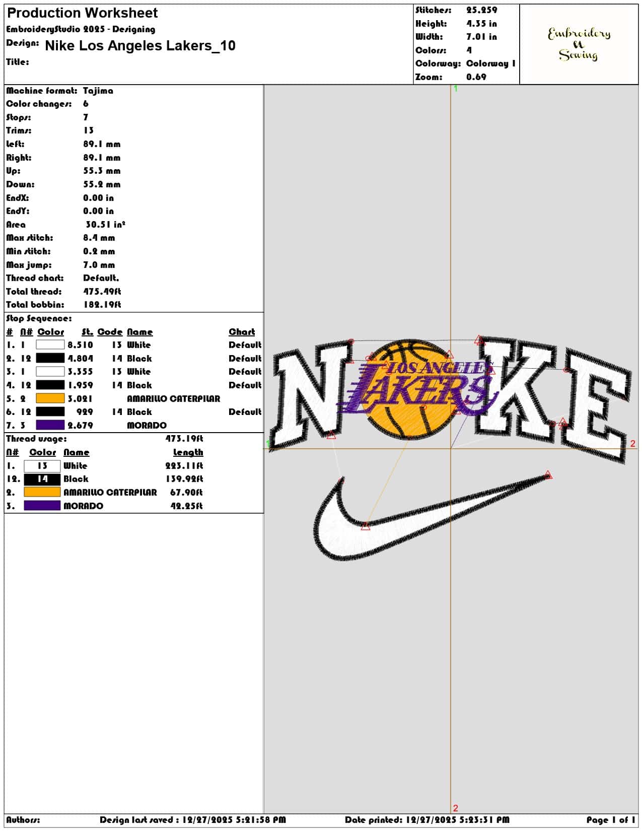 Nike Los Angeles Lakers - Elegant embroidery design file - instant download — view 3