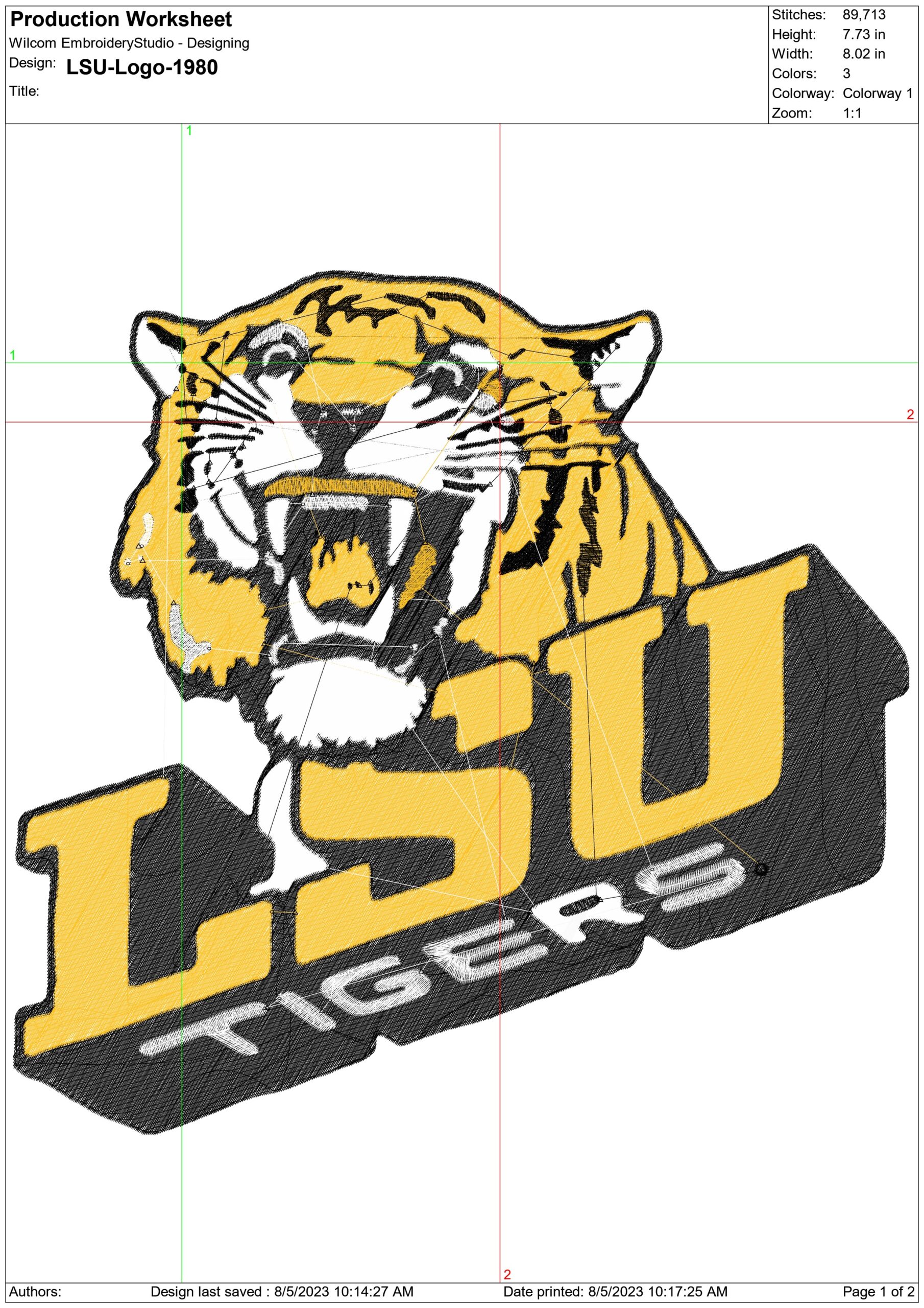LSU Fighting Tigers embroidery design 1980 - Fighting Tigers Logo - Louisiana State University  Logo  embroidery machine  pattern embroidery file - instant download in a frame — view 2
