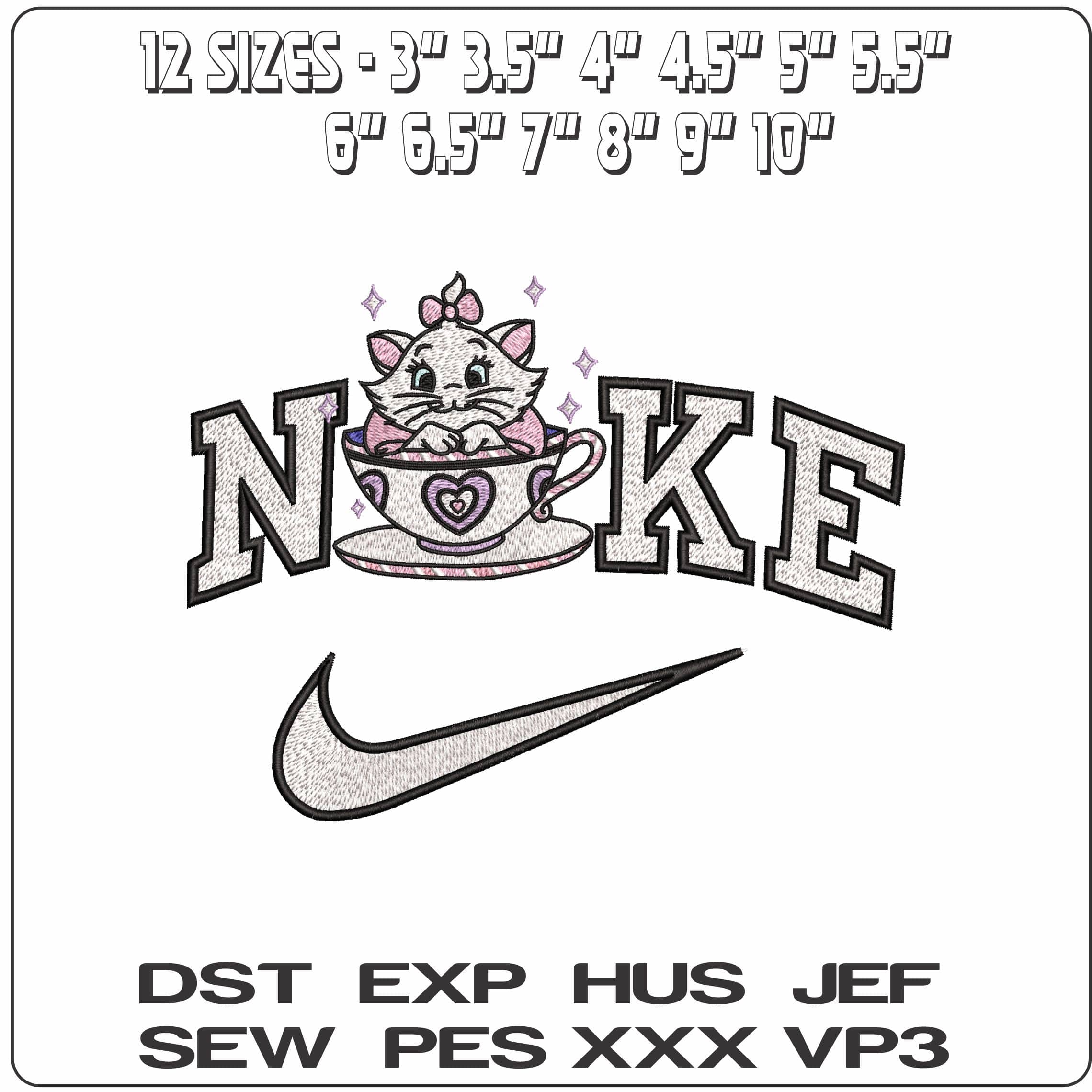 Nike Marie Cat in Teacup Aristocats Disney - Elegant embroidery design file - instant download — view 2