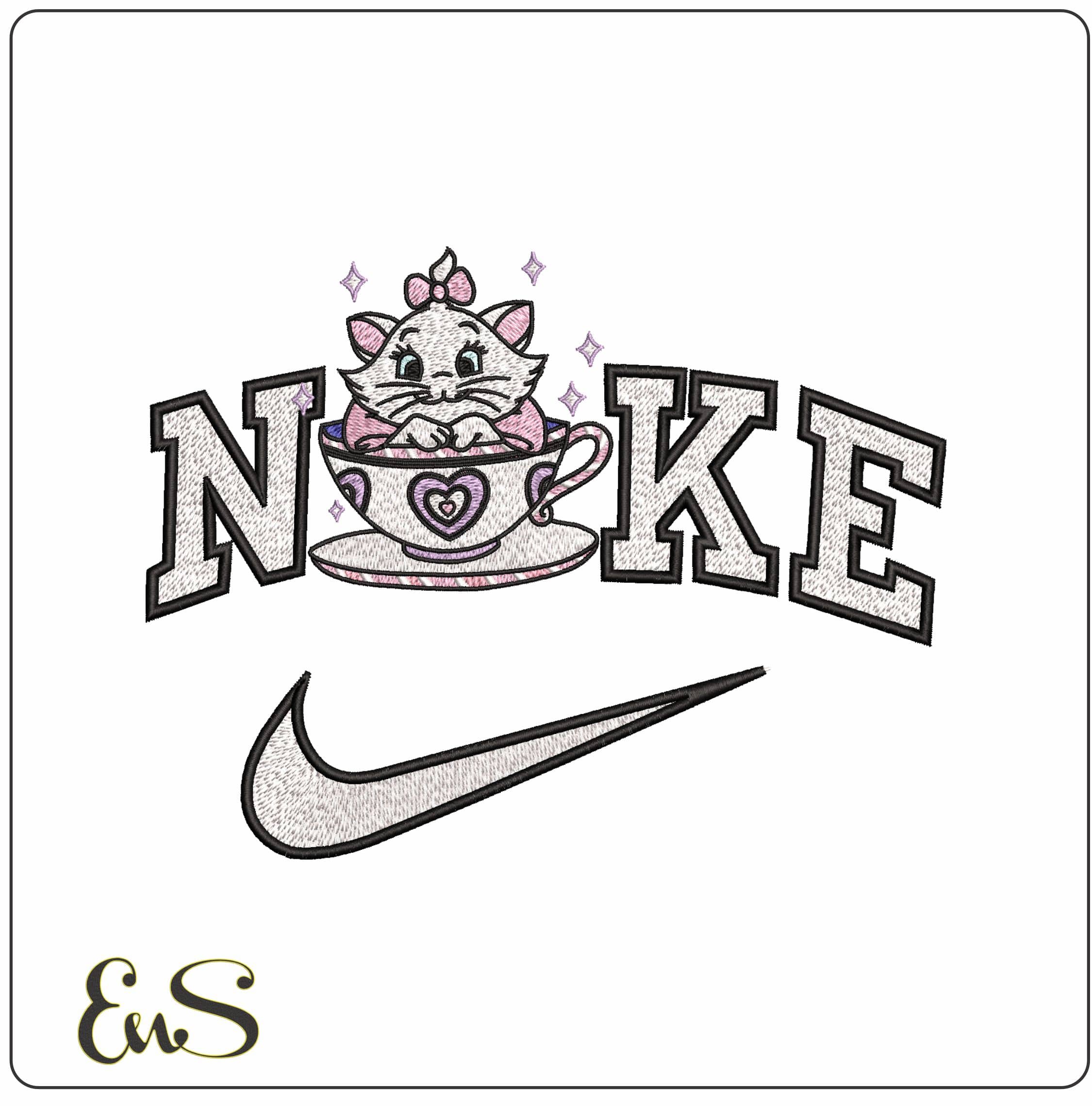 Nike Marie Cat in Teacup Aristocats Disney - Elegant embroidery design file - instant download