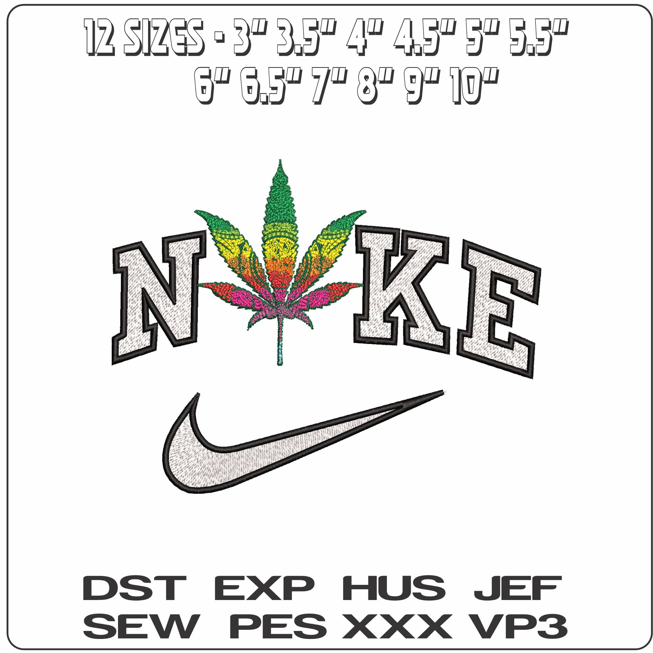 Nike Marijuana Leaf With Hippy colors - Elegant embroidery design file - instant download — view 2