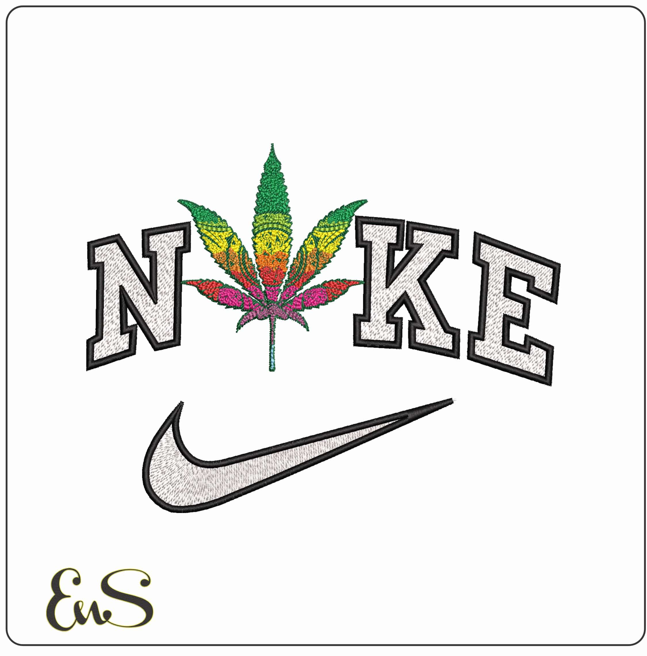 Nike Marijuana Leaf With Hippy colors - Elegant embroidery design file - instant download
