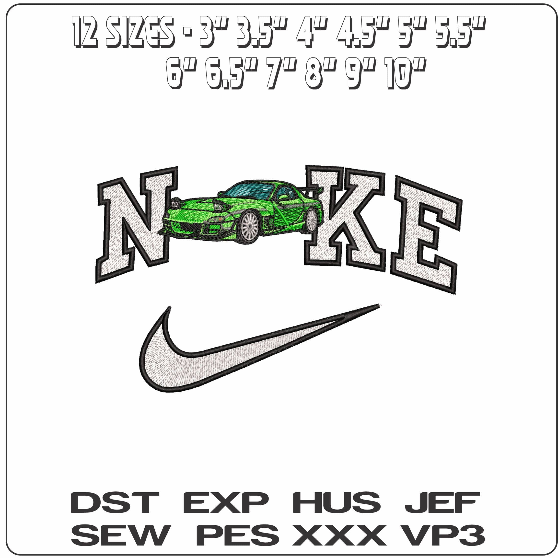Nike Mazda RX7 Green Drift Car- Elegant embroidery design file - instant download — view 2