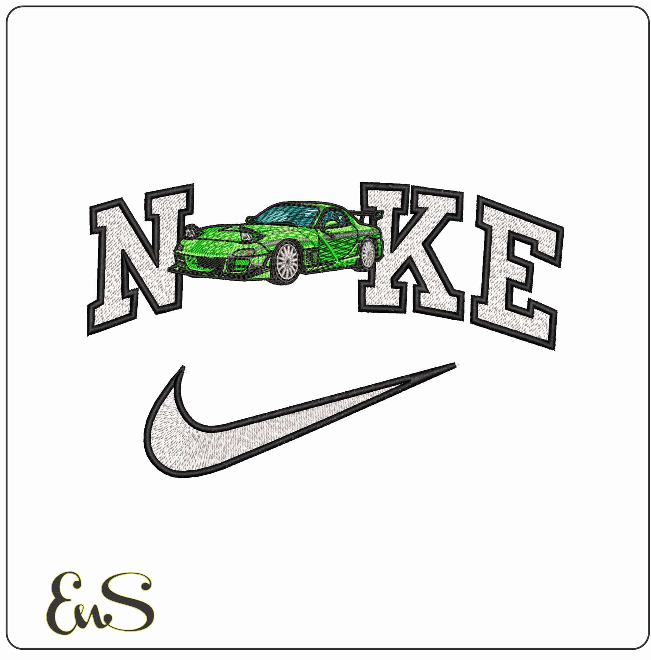 Nike Mazda RX7 Green Drift Car- Elegant embroidery design file - instant download
