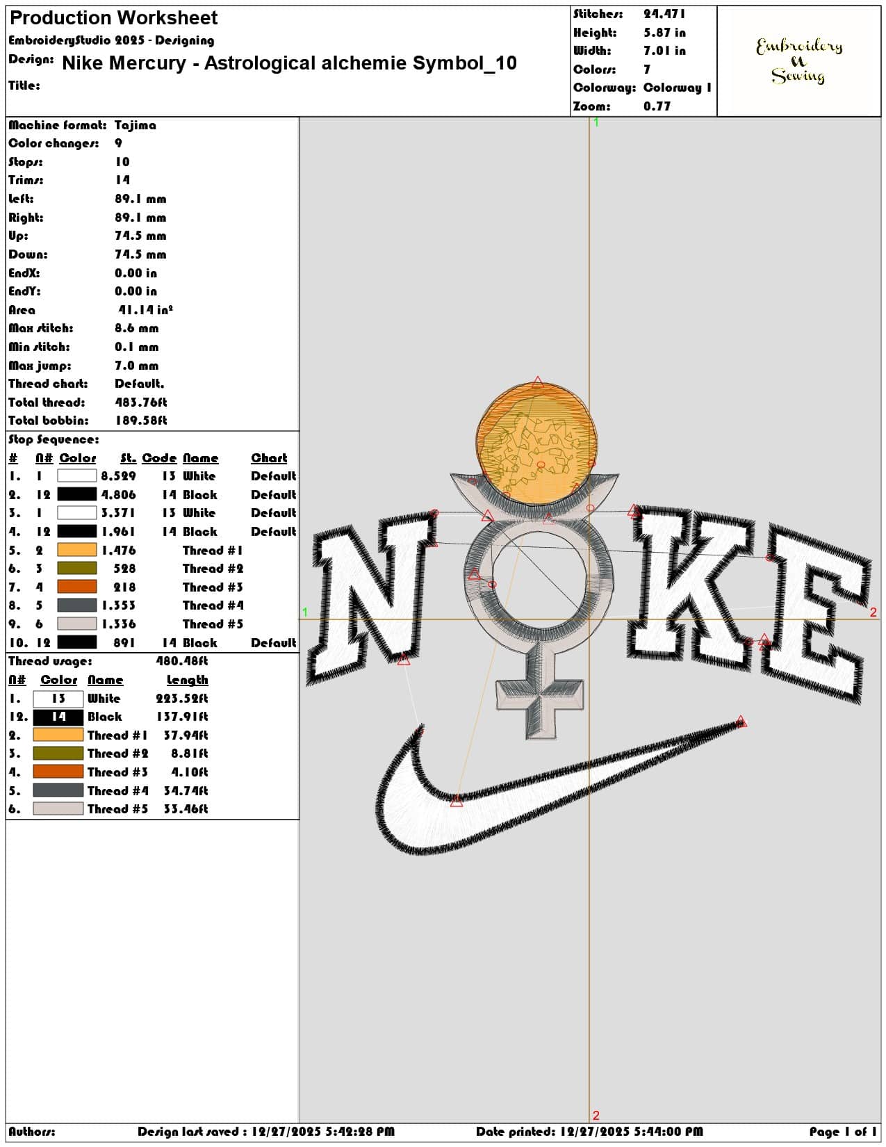 Nike Mercury Astrological alchemie Symbol- Elegant embroidery design file - instant download — view 3