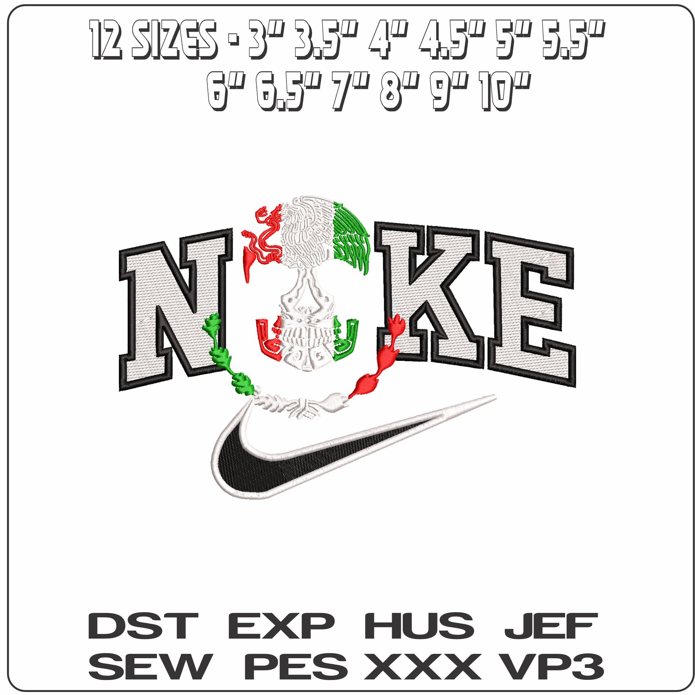 Nike Mexican Flag Day of the Dead Skull- Elegant embroidery design file - instant download — view 2