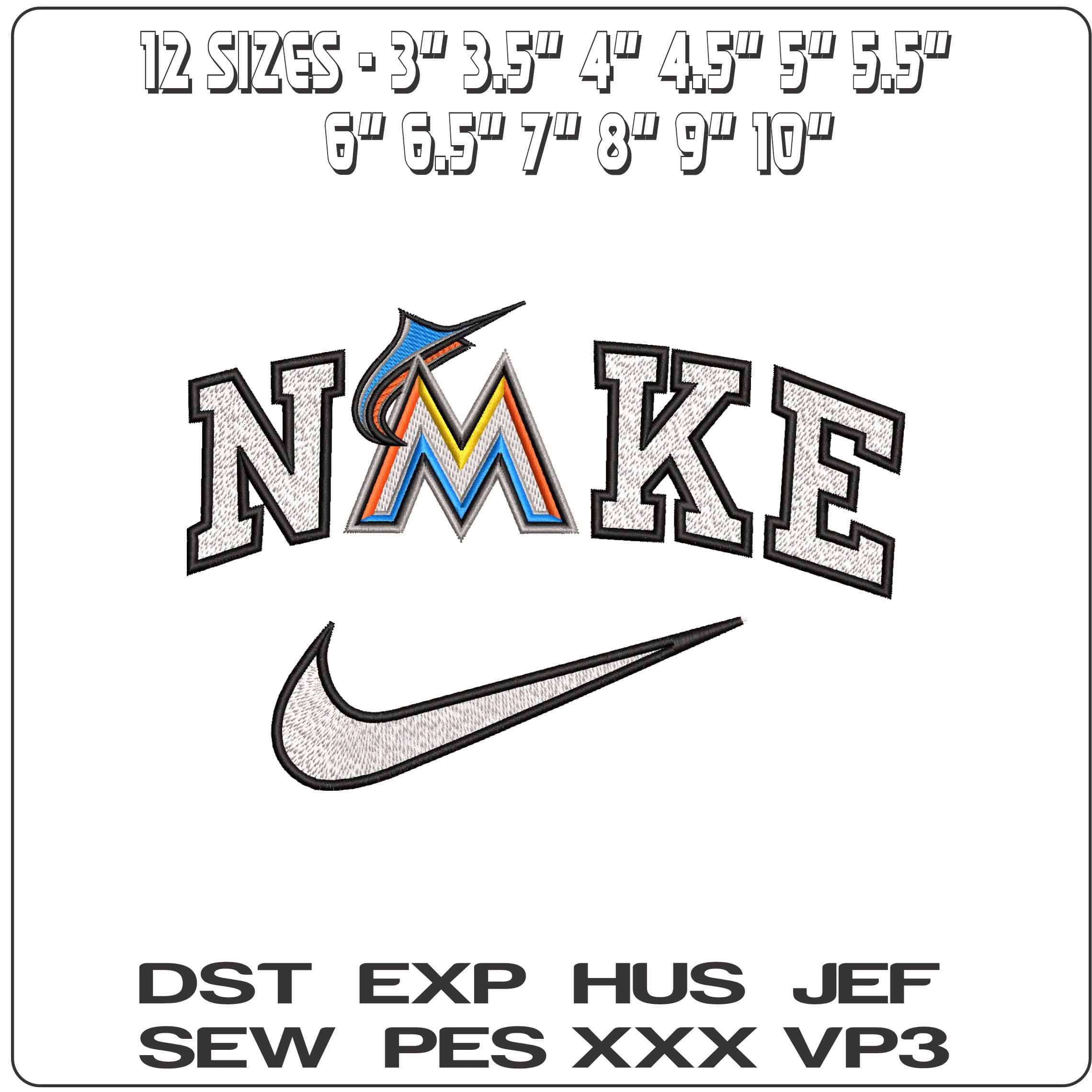 Nike Miami Marlins MLB - Elegant embroidery design file - instant download — view 2