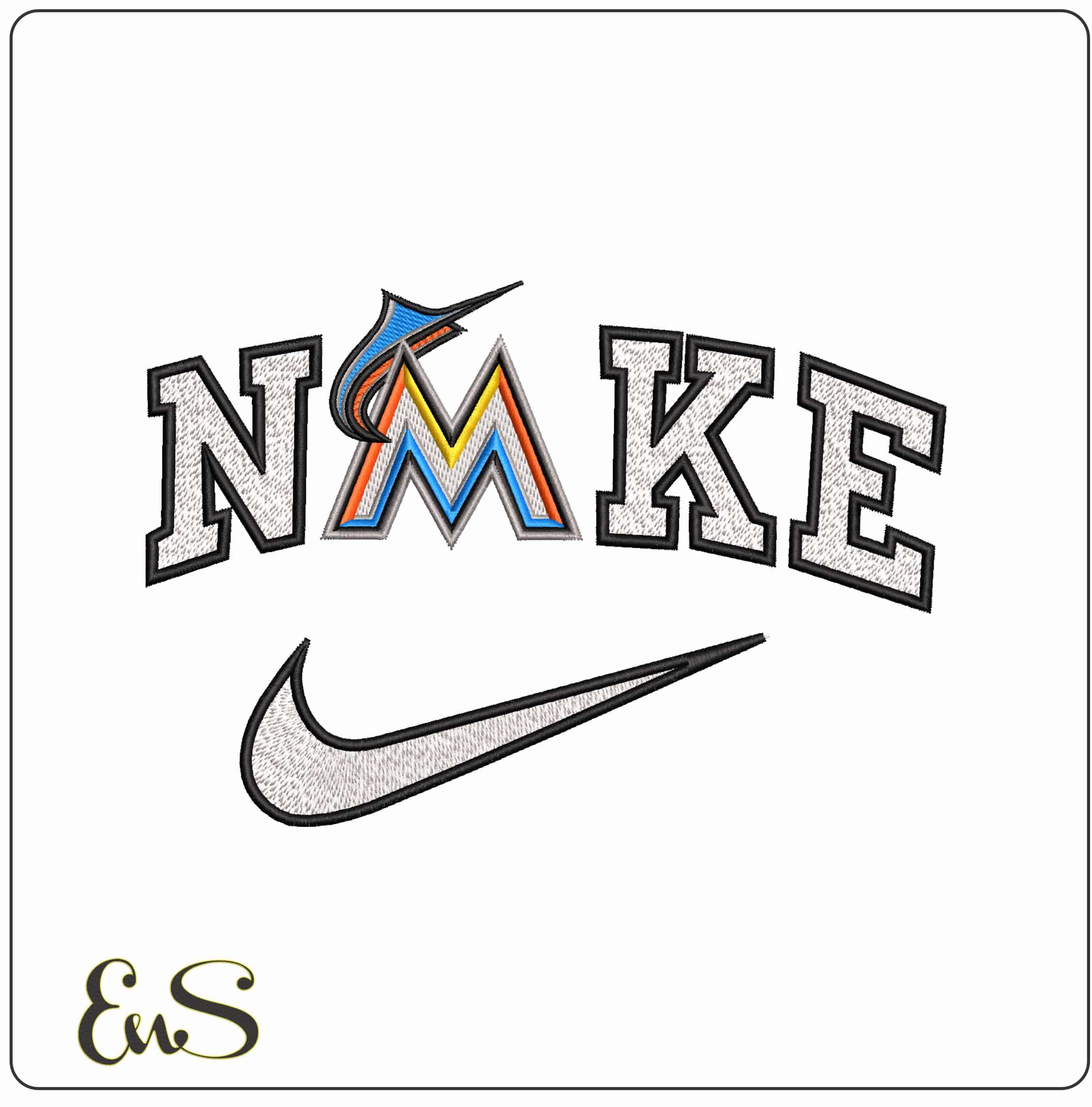 Nike Miami Marlins MLB - Elegant embroidery design file - instant download