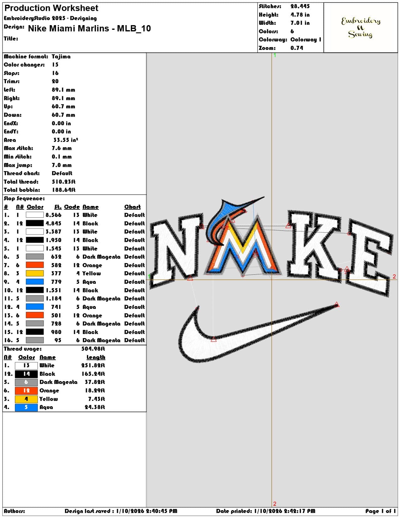 Nike Miami Marlins MLB - Elegant embroidery design file - instant download — view 3