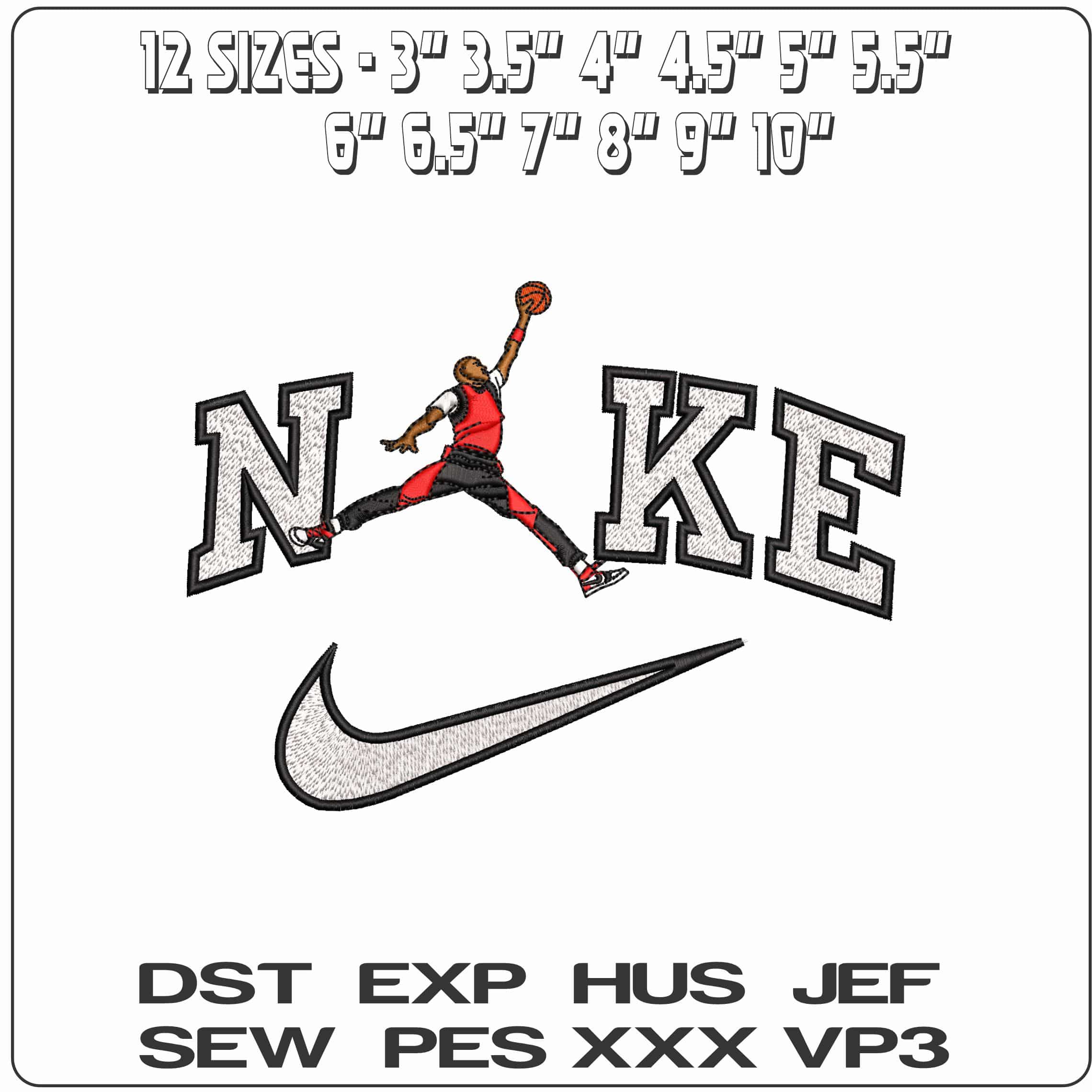 Nike Michael Jordan Chigao Bulls colors - Elegant embroidery design file - instant download — view 2