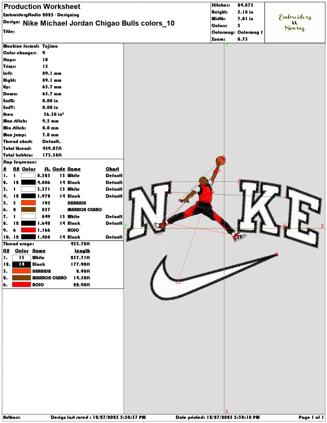 Nike Michael Jordan Chigao Bulls colors - Elegant embroidery design file - instant download — view 3
