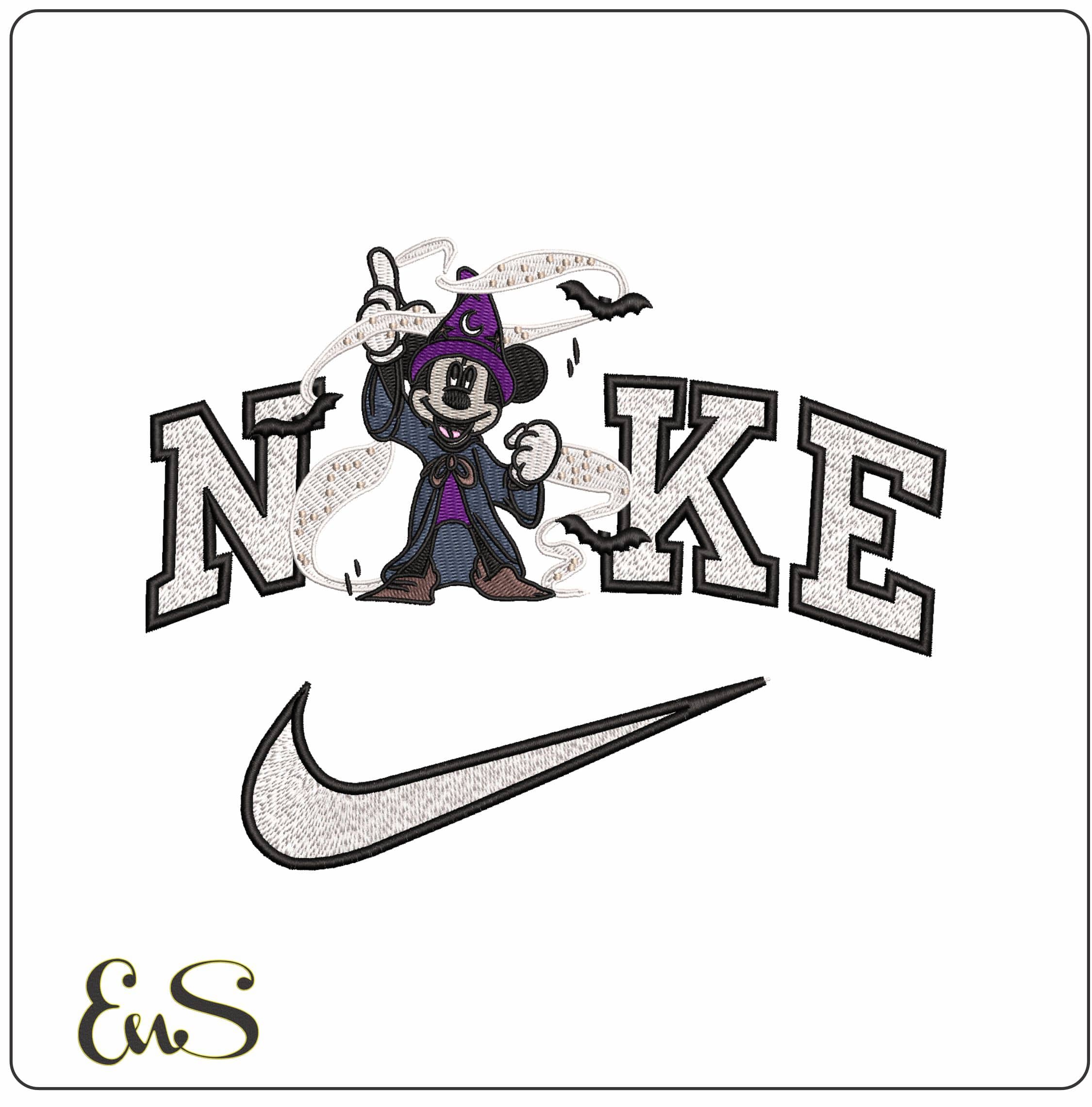 Nike Mickey Mouse Fantasia Halloween Bats - Elegant embroidery design file - instant download