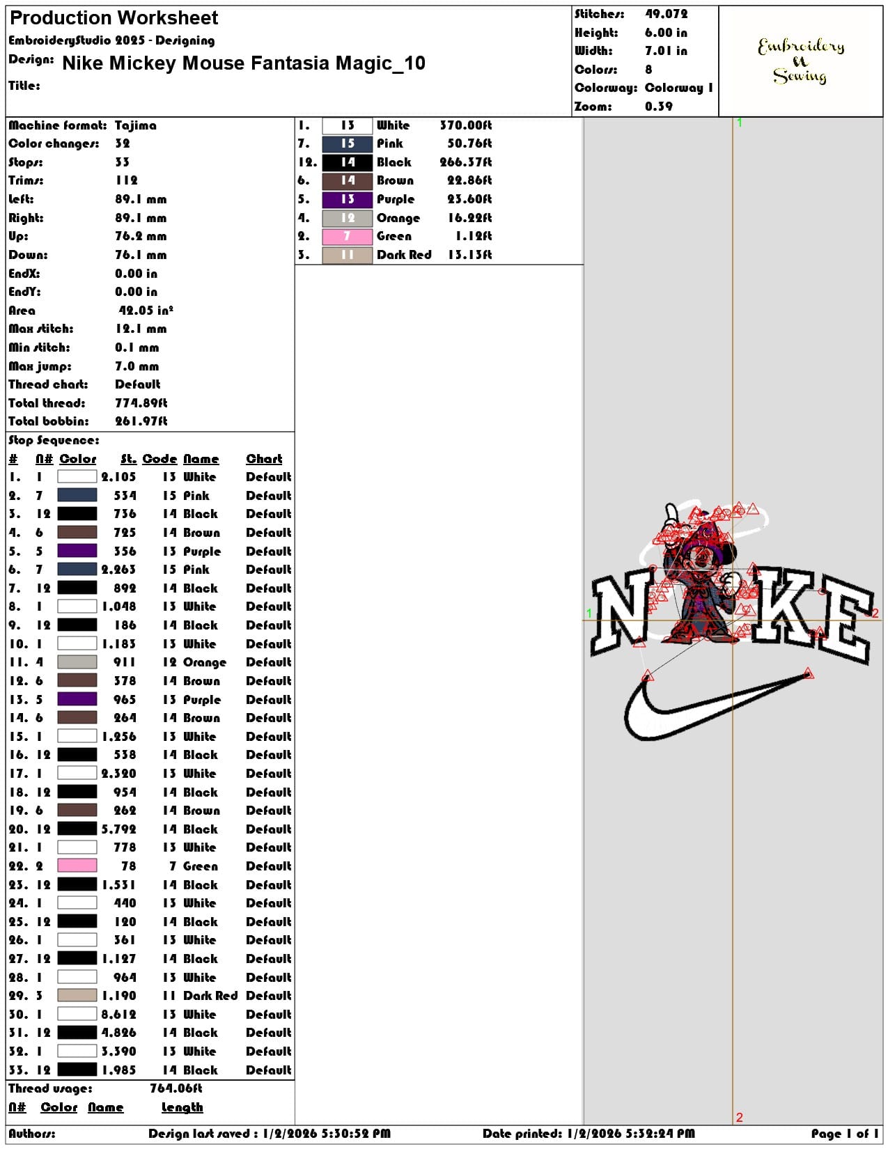 Nike Mickey Mouse Fantasia Magic - Elegant embroidery design file - instant download — view 3