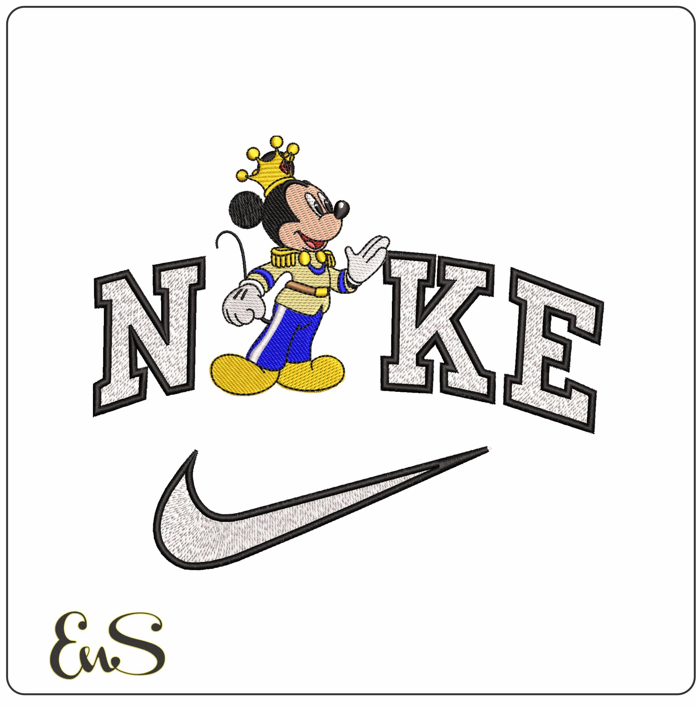 Nike Mickey Mouse King - Elegant embroidery design file - instant download