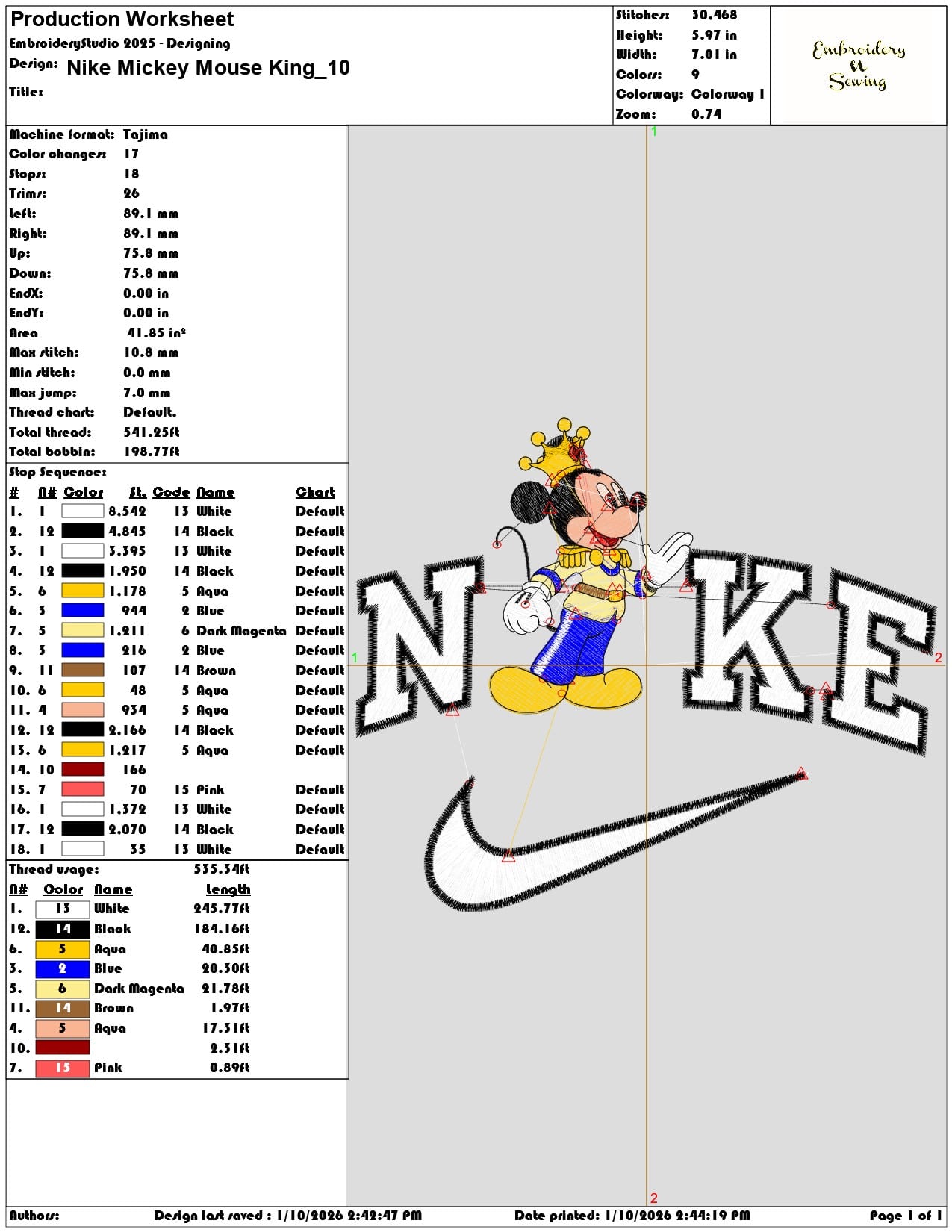 Nike Mickey Mouse King - Elegant embroidery design file - instant download — view 3