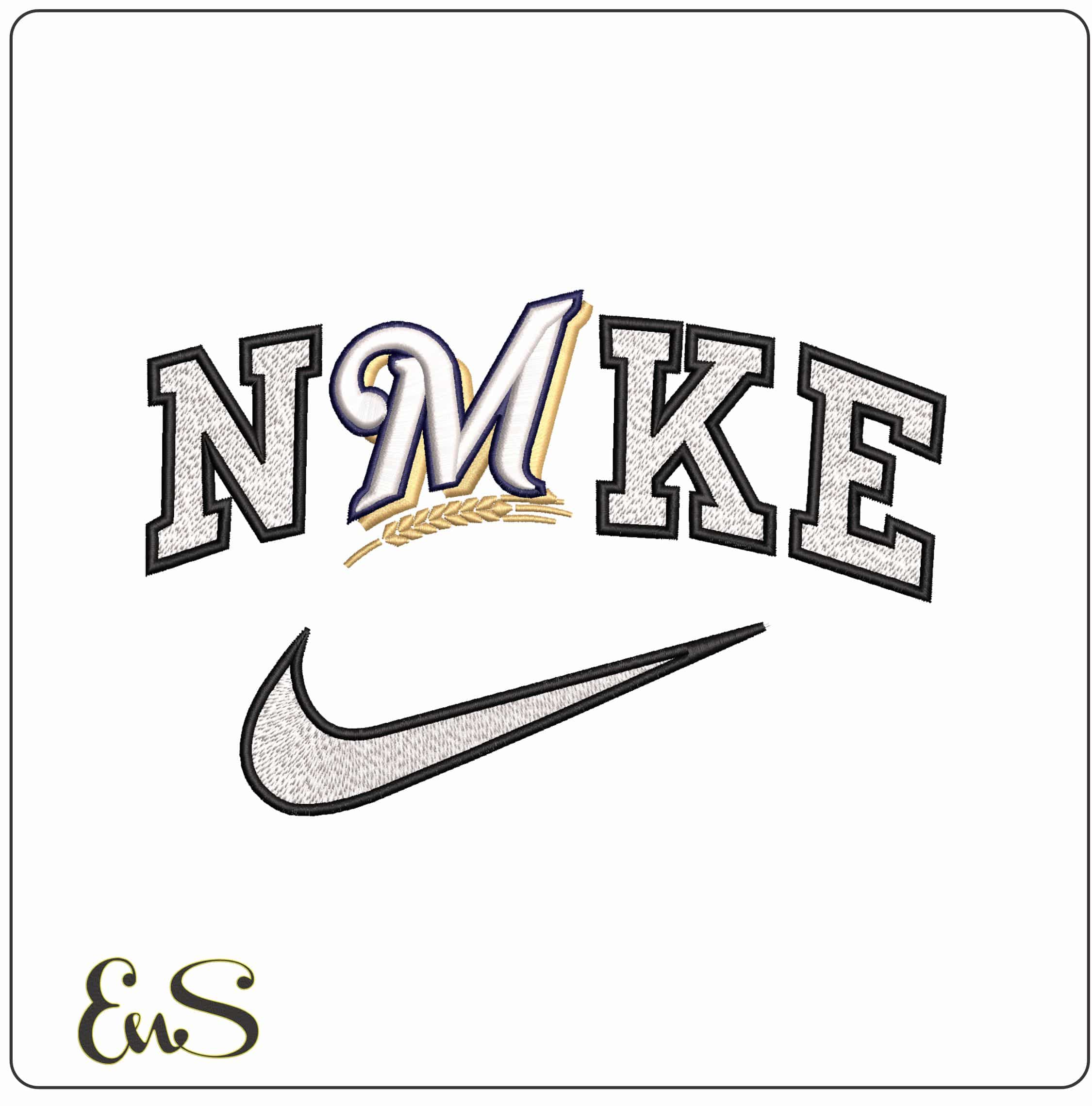 Nike Milwaukee Brewers 3D MLB - Elegant embroidery design file - instant download