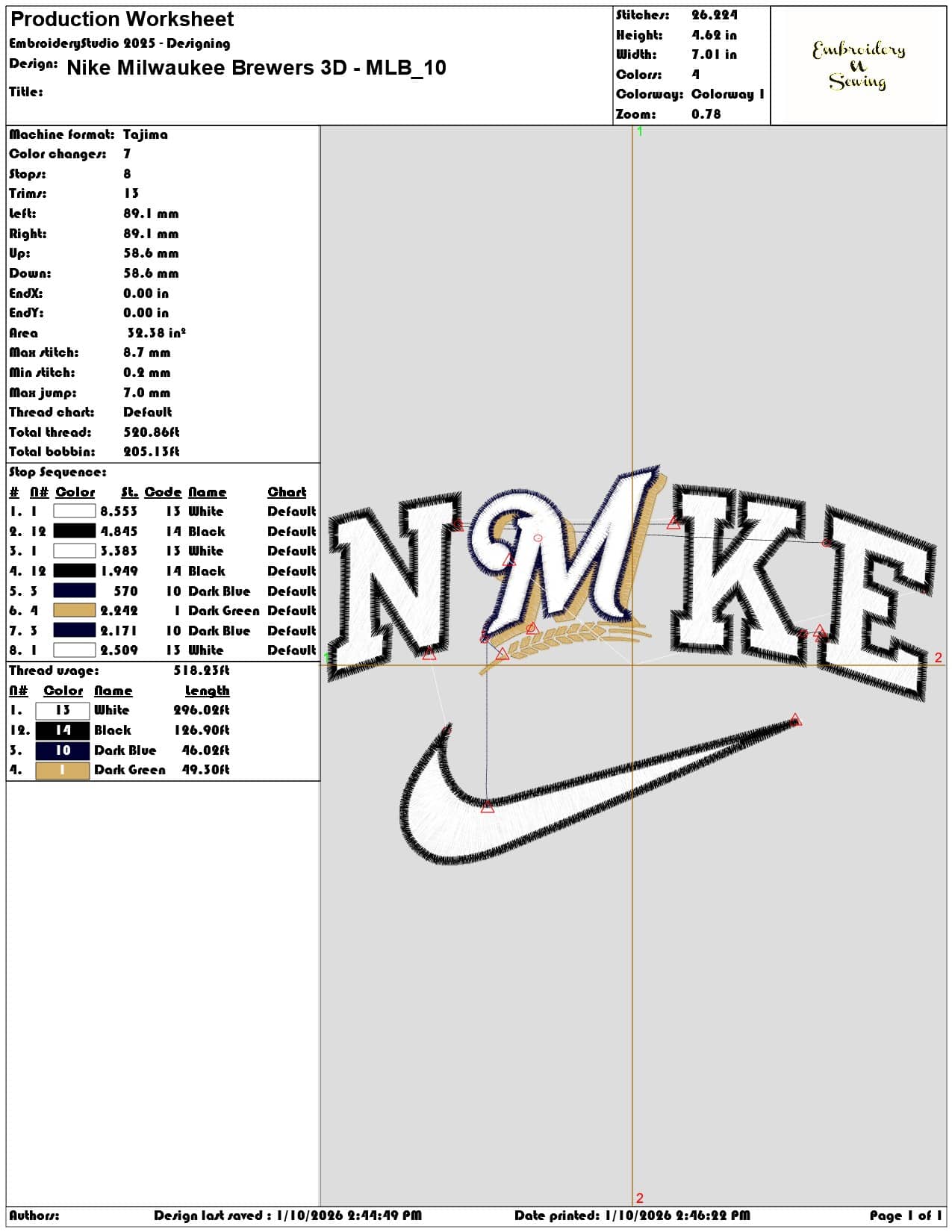 Nike Milwaukee Brewers 3D MLB - Elegant embroidery design file - instant download — view 3