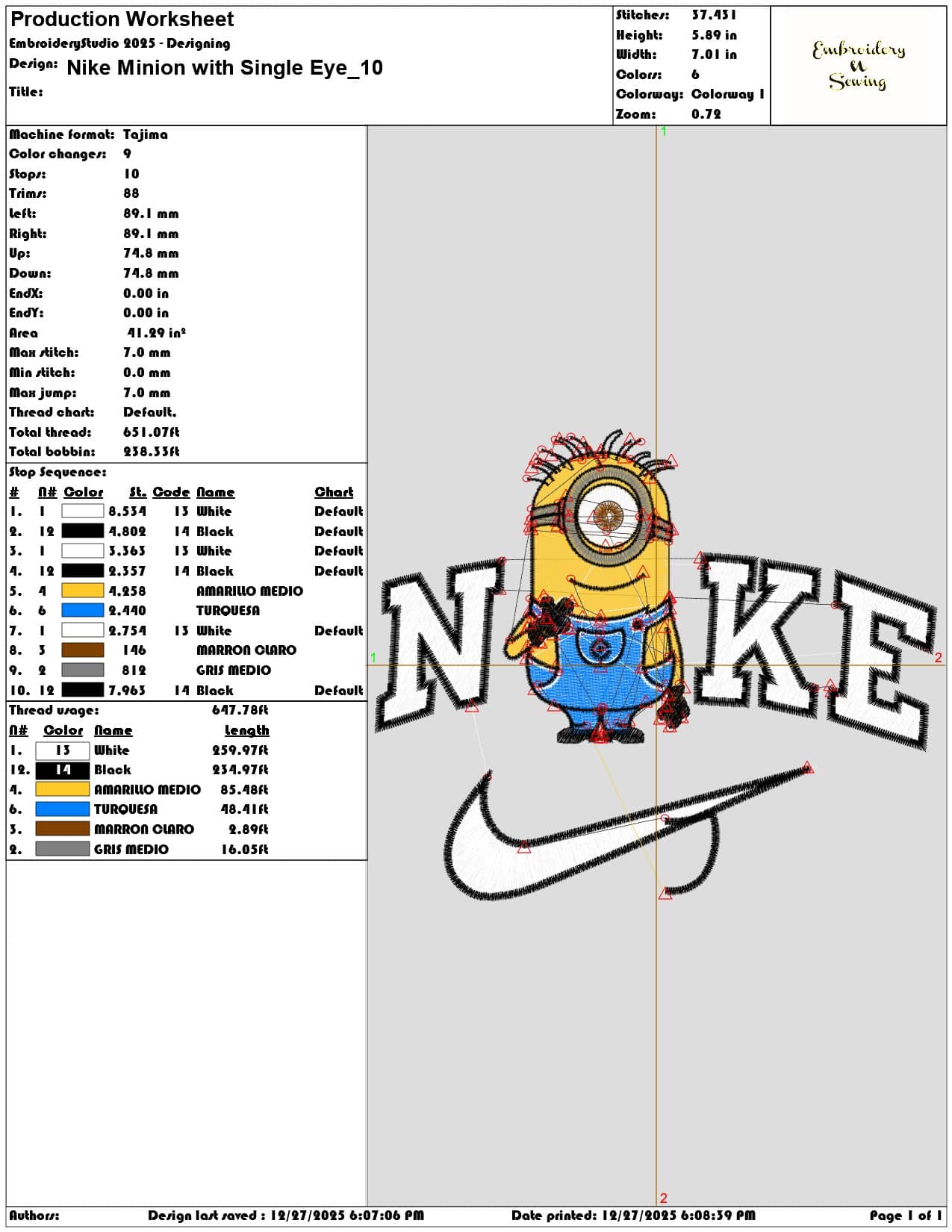 Nike Minion with Single Eye - Elegant embroidery design file - instant download — view 3