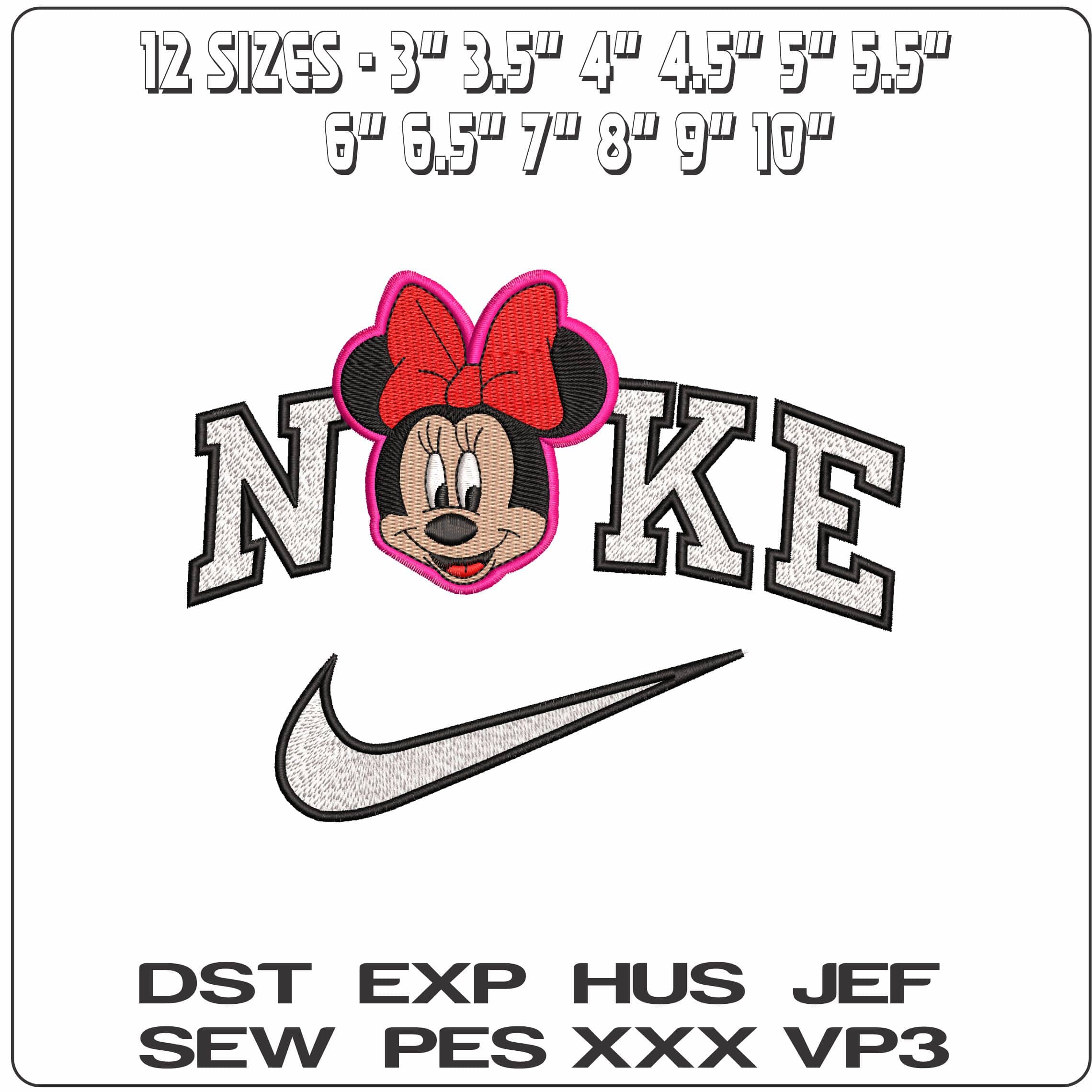 Nike Minnie Mouse Face Pink outline - Elegant embroidery design file - instant download — view 2