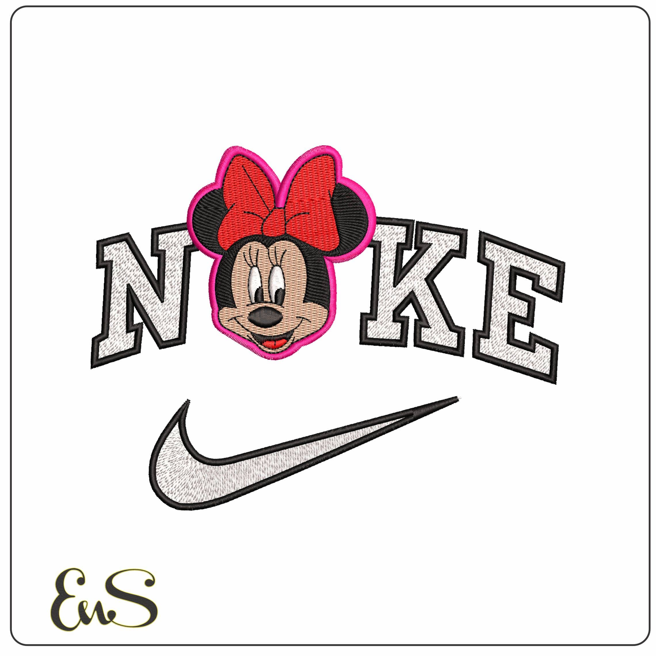 Nike Minnie Mouse Face Pink outline - Elegant embroidery design file - instant download