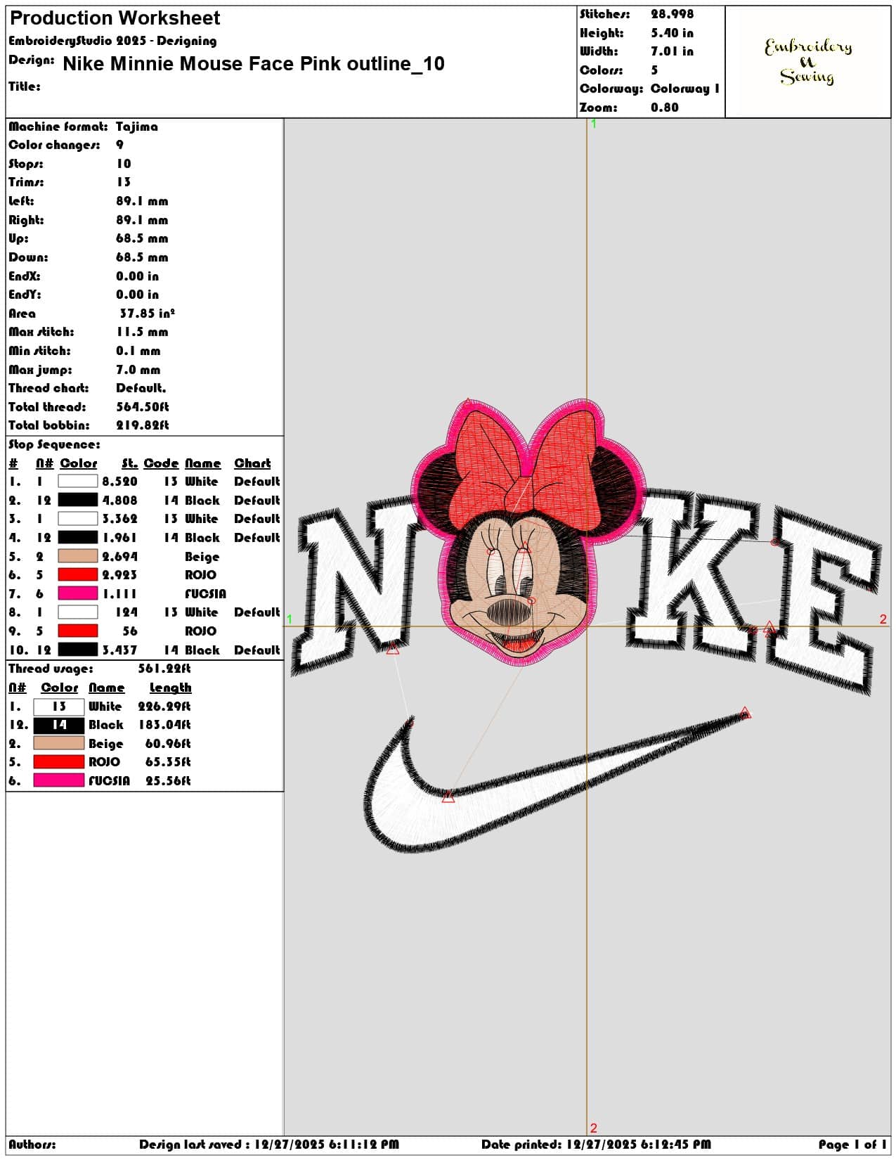Nike Minnie Mouse Face Pink outline - Elegant embroidery design file - instant download — view 3