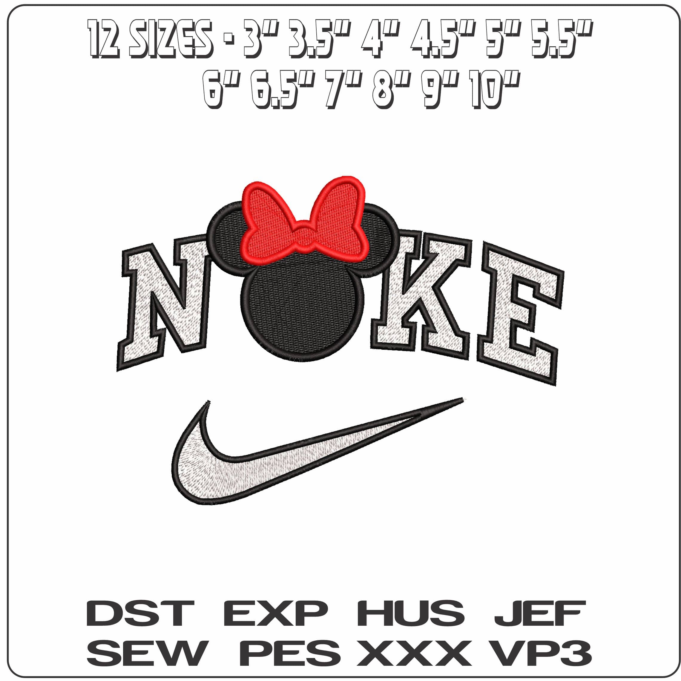 Nike Minnie Mouse head thick outline - Elegant embroidery design file - instant download — view 2