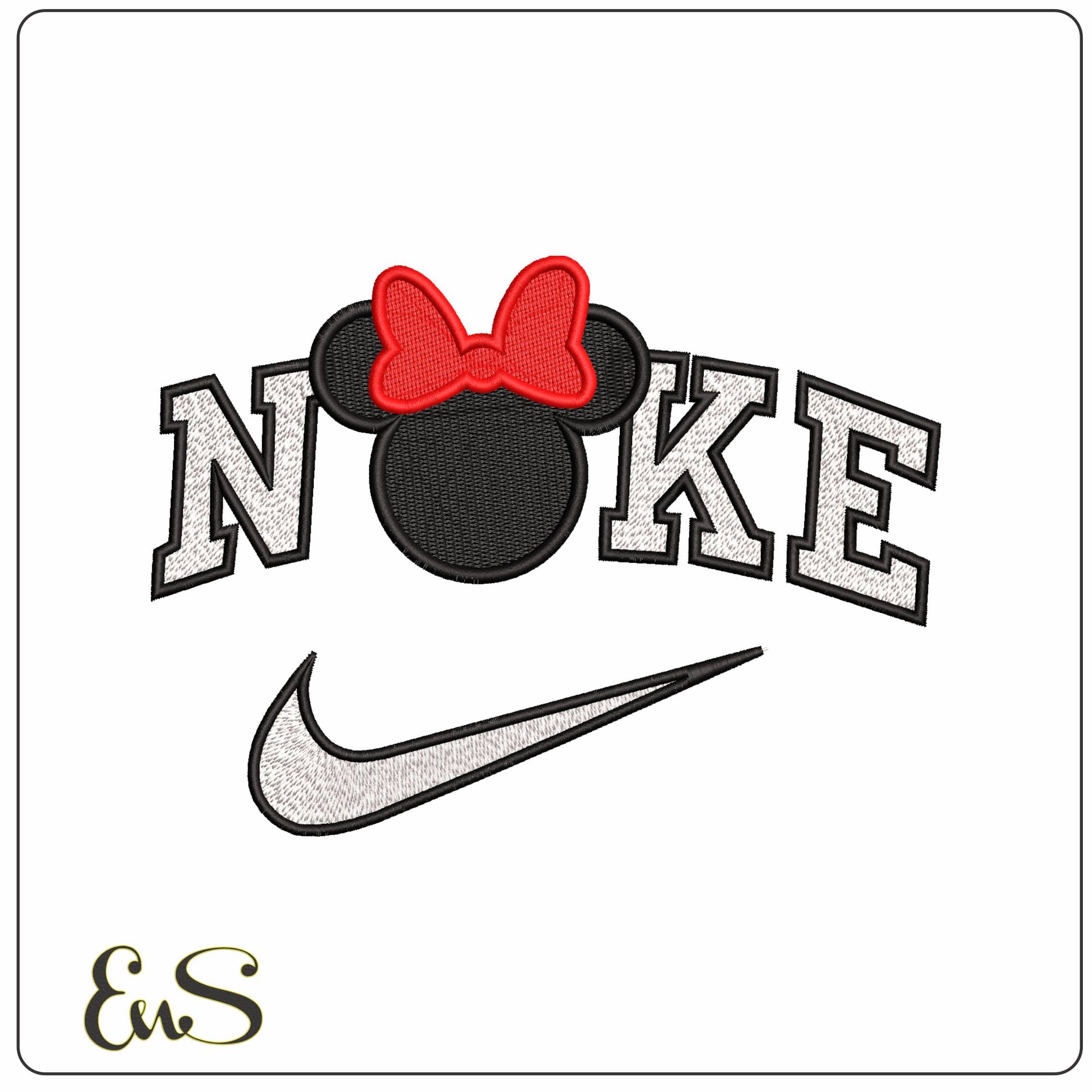 Nike Minnie Mouse head thick outline - Elegant embroidery design file - instant download