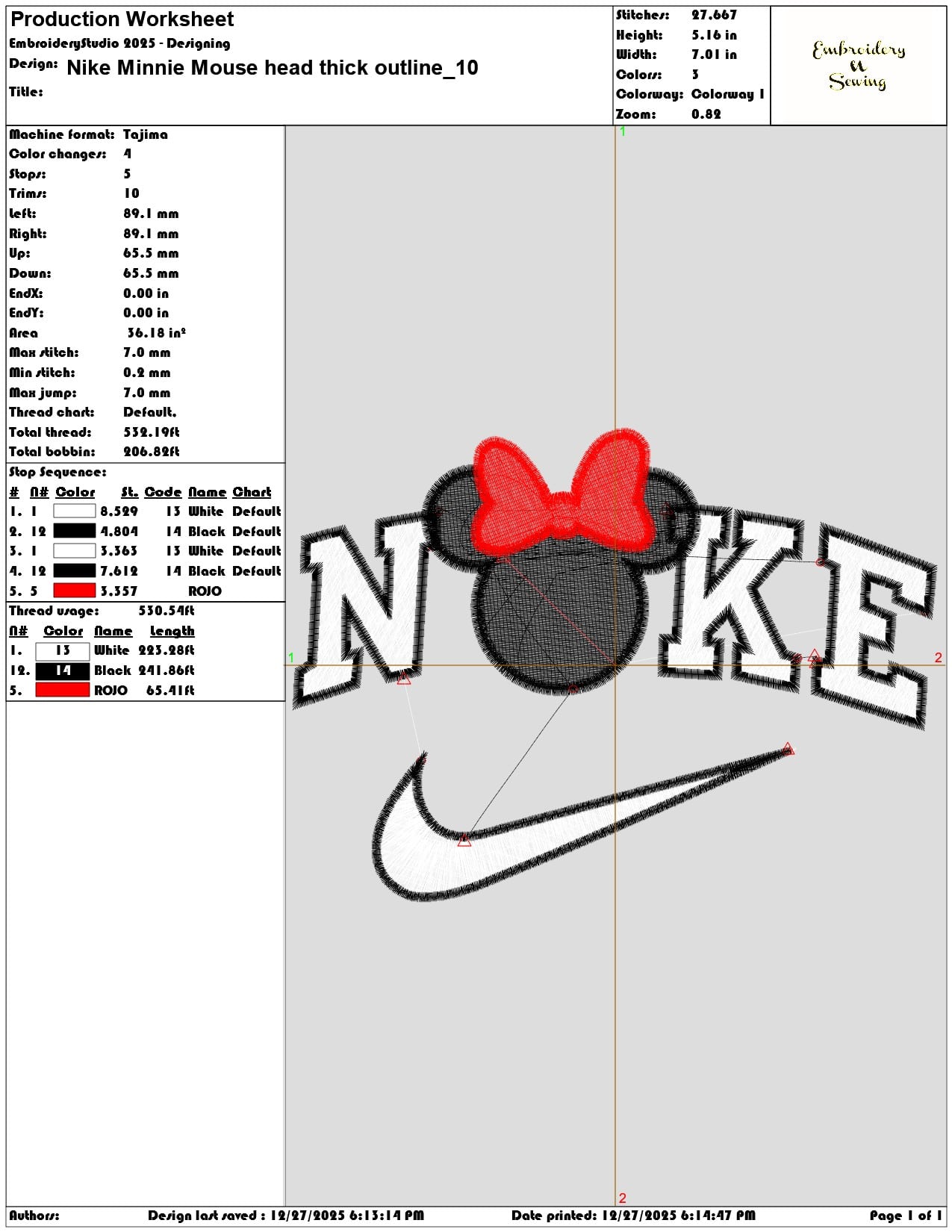Nike Minnie Mouse head thick outline - Elegant embroidery design file - instant download — view 3
