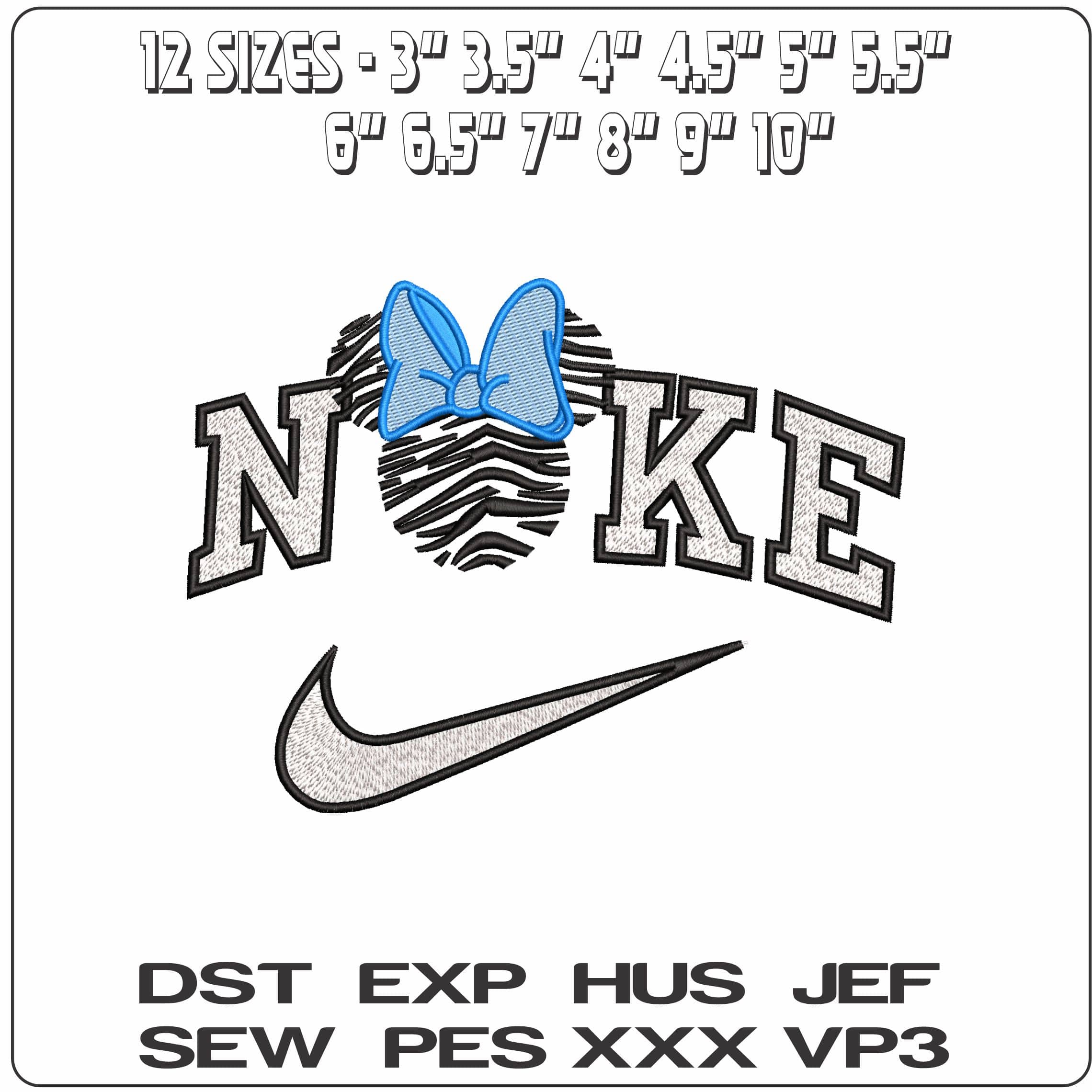 Nike Minnie Mouse Zebra Head no border - Elegant embroidery design file - instant download — view 2