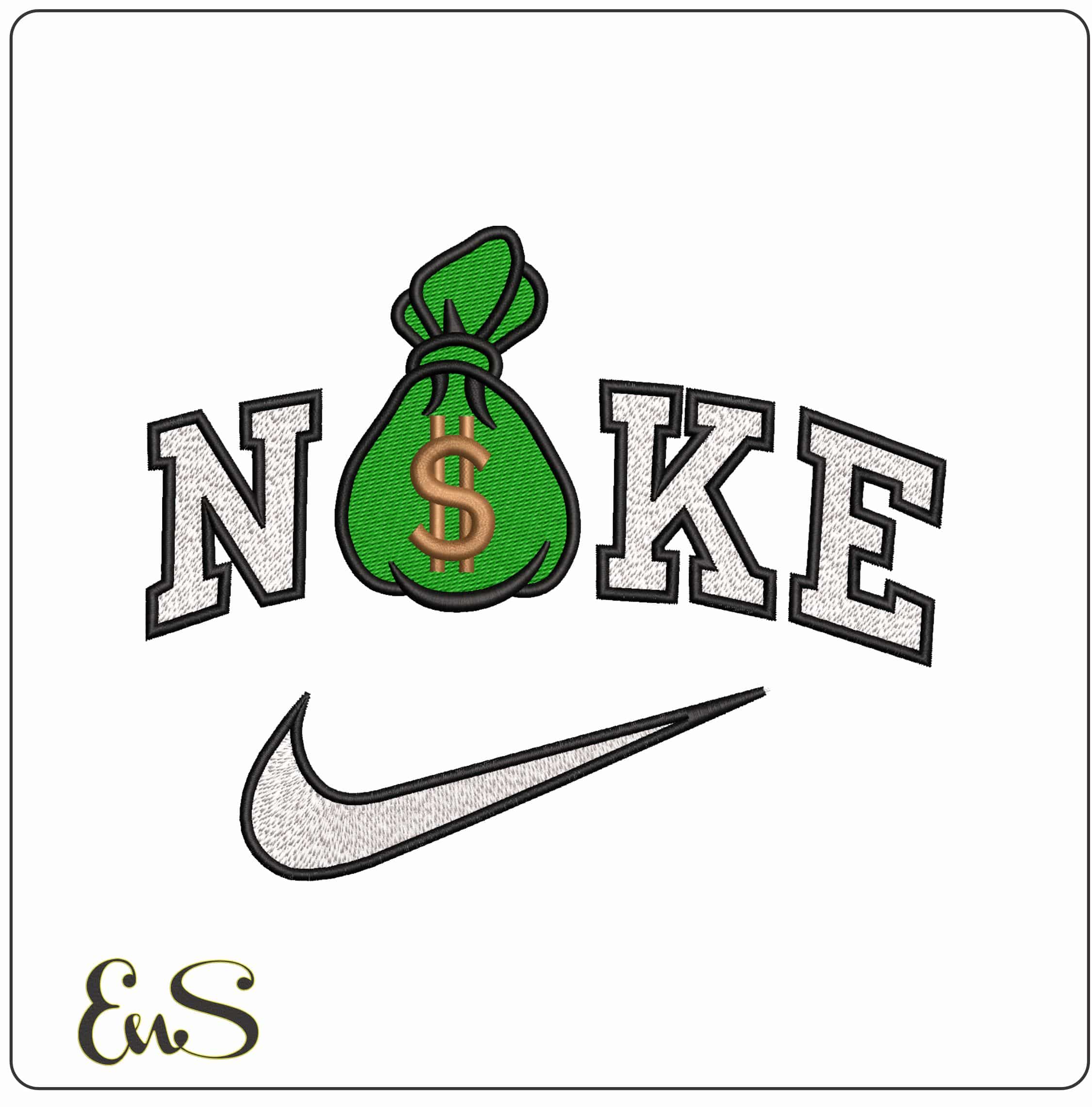 Nike Money Bag Tied Up - Elegant embroidery design file - instant download
