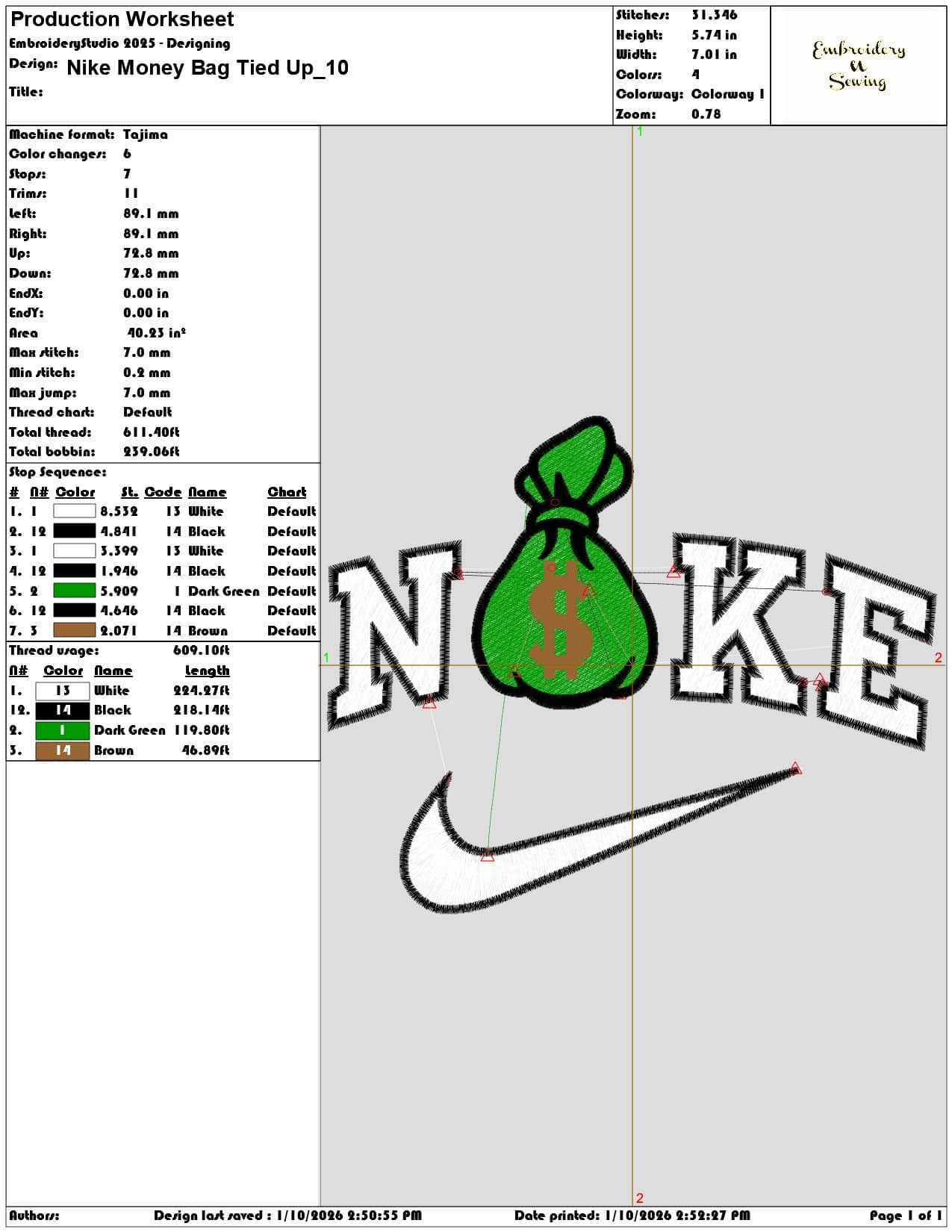 Nike Money Bag Tied Up - Elegant embroidery design file - instant download — view 3