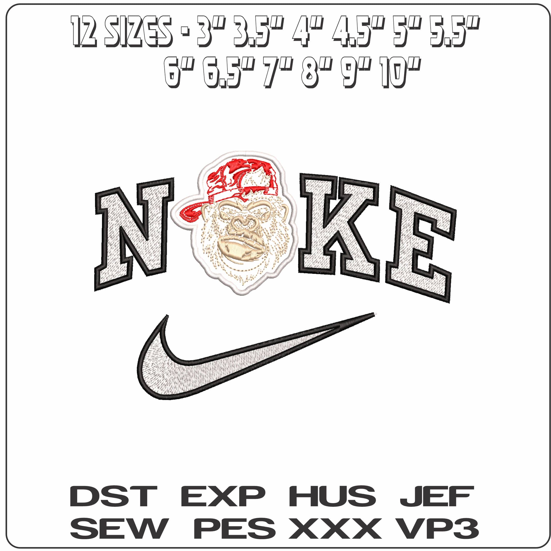 Nike Monkey Face with Baseball Hat - Elegant embroidery design file - instant download — view 2