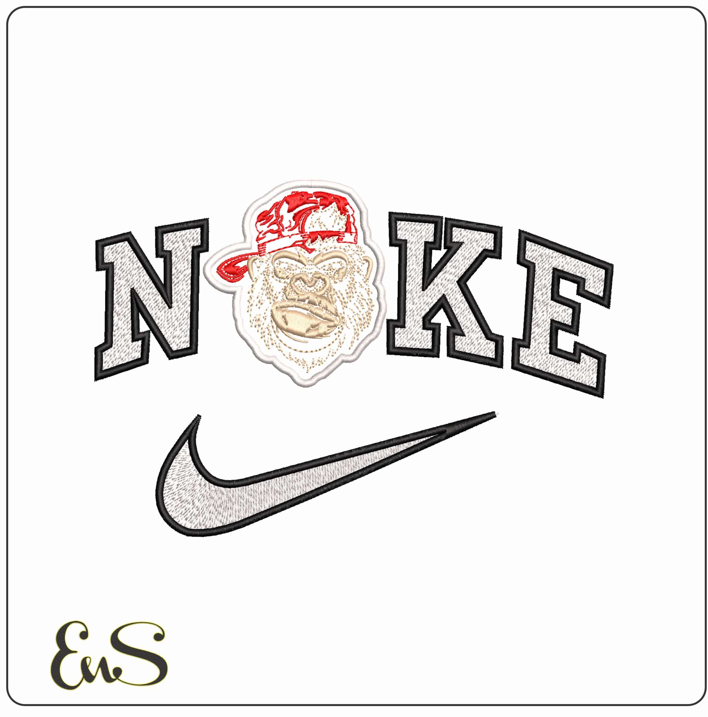Nike Monkey Face with Baseball Hat - Elegant embroidery design file - instant download