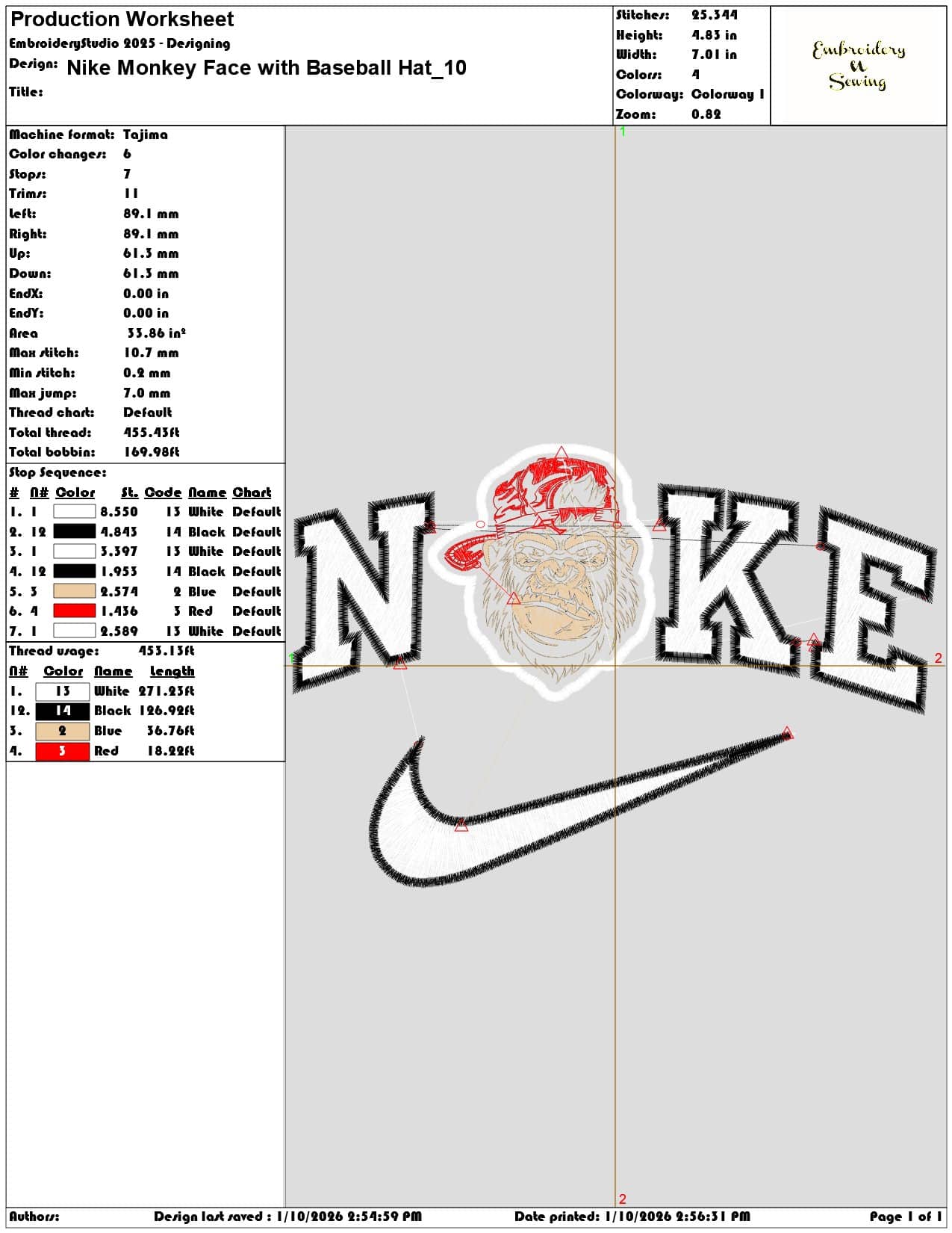 Nike Monkey Face with Baseball Hat - Elegant embroidery design file - instant download — view 3