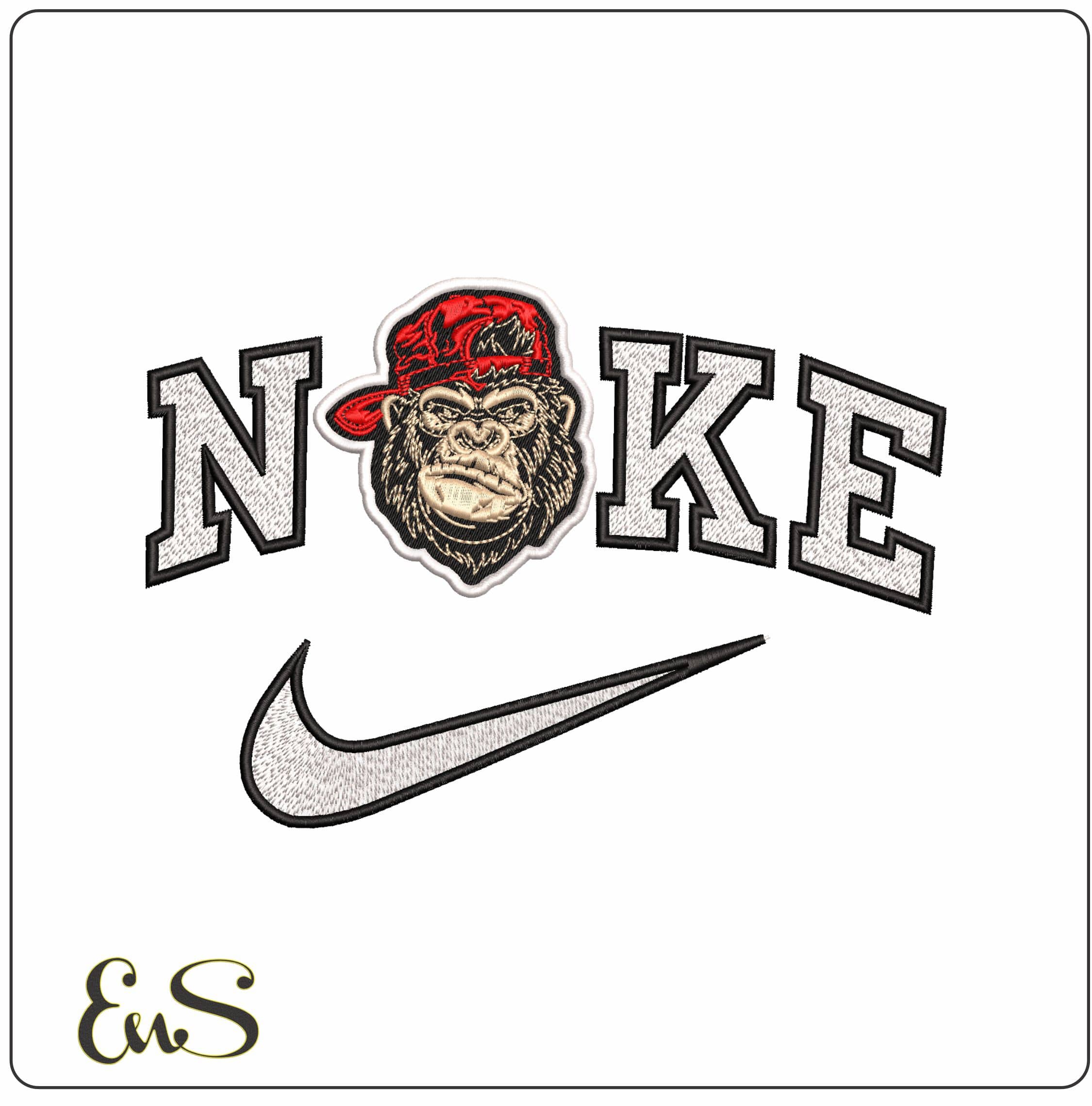 Nike Monkey Face with Baseball Hat Background - Elegant embroidery design file - instant download