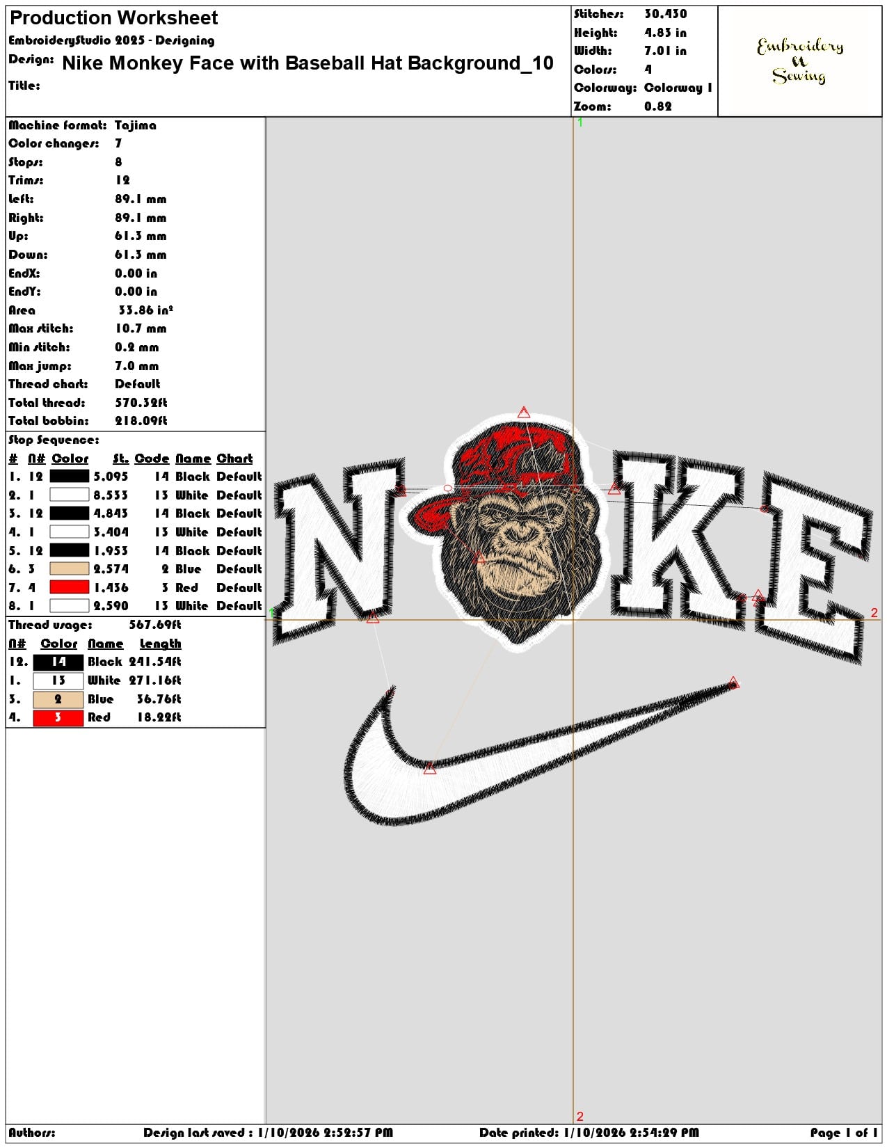 Nike Monkey Face with Baseball Hat Background - Elegant embroidery design file - instant download — view 3